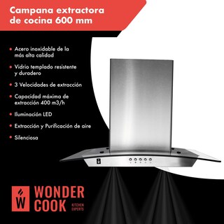Foto 2 | Campana Extractora Cocina Wonder Cook Vidrio Templado Acero Inoxidable