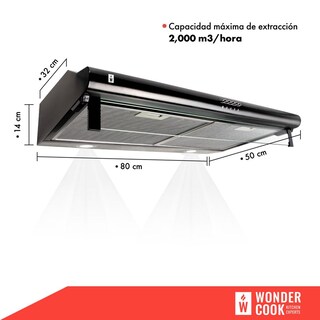 Foto 3 | Campana Extractora WONDER COOK Negra de Cocina Purificadora Acero Inoxidable Luz LED