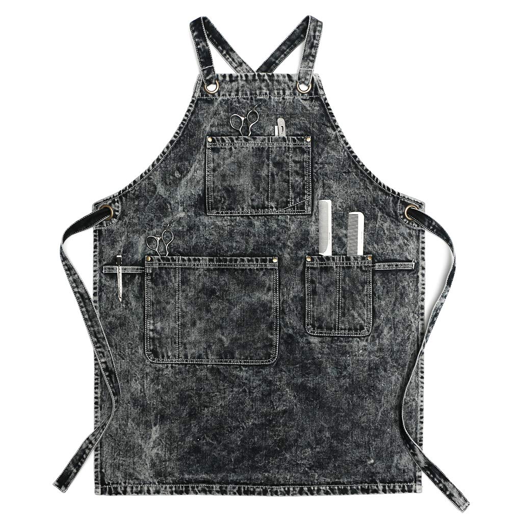 Foto 2 pulgar | Delantal De Estilista Jeanerlor De Mezclilla Negra Con Bolsillos Para Mujer - Venta Internacional.