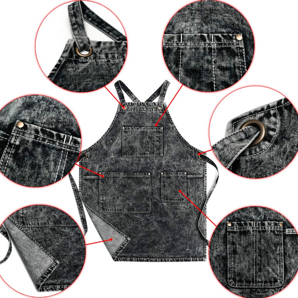 Foto 3 pulgar | Delantal De Estilista Jeanerlor De Mezclilla Negra Con Bolsillos Para Mujer - Venta Internacional.