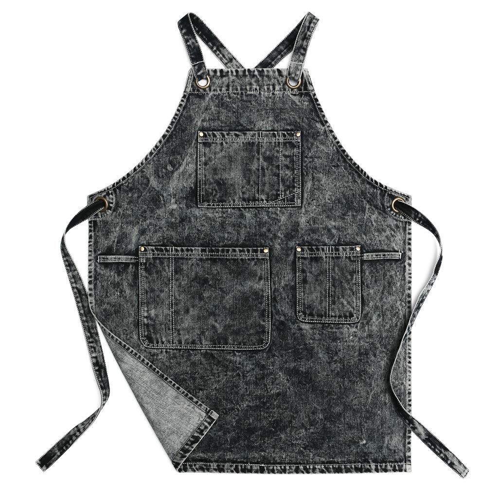 Foto 6 pulgar | Delantal De Estilista Jeanerlor De Mezclilla Negra Con Bolsillos Para Mujer - Venta Internacional.