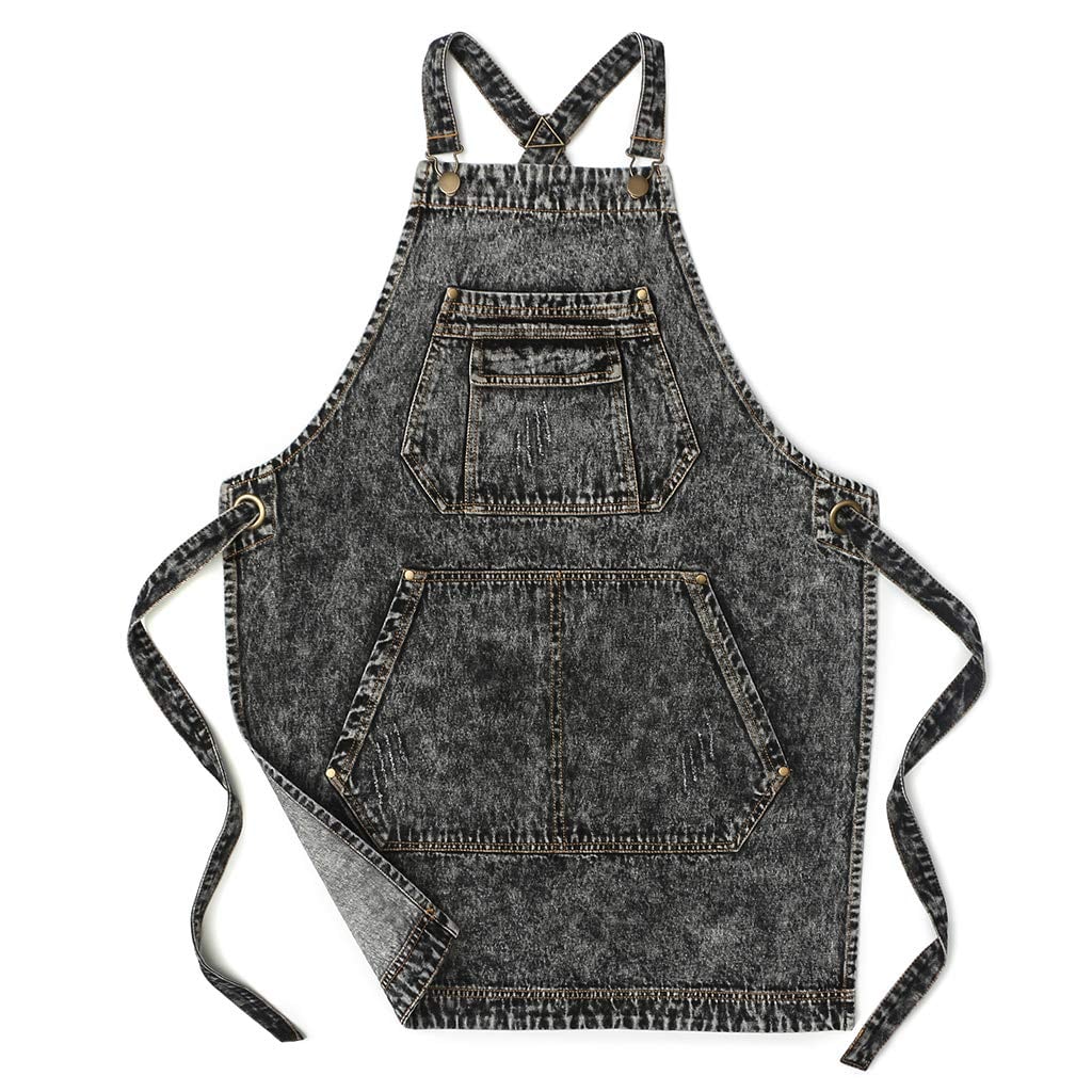 Delantal Jeanerlor De Mezclilla Con Bolsillos Para Estilista, Color Negro - Venta Internacional.