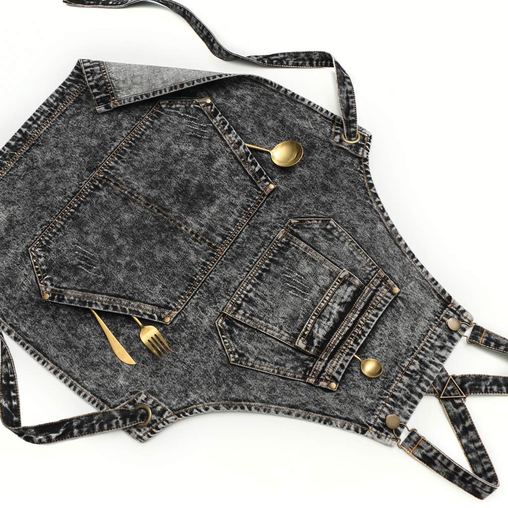 Foto 5 | Delantal Jeanerlor De Mezclilla Con Bolsillos Para Estilista, Color Negro - Venta Internacional.