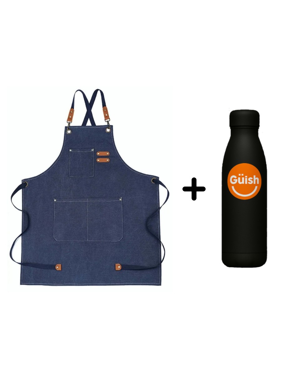 Foto 2 pulgar | Delantal Cocina Delantal Parrillero Delantal Impermeable+regalo Termo De Agua Güish