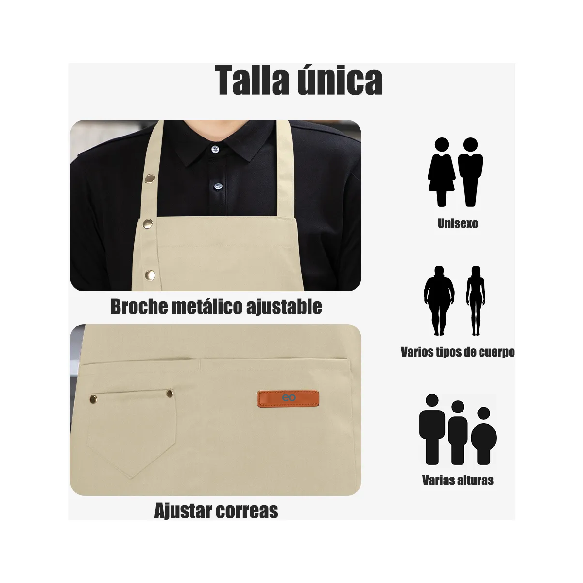 Foto 4 pulgar | 2 Pzs Mandil Delantal Cocina Chef Multiusos Ajustable Eo Safe Imports Esi-20738 Beige