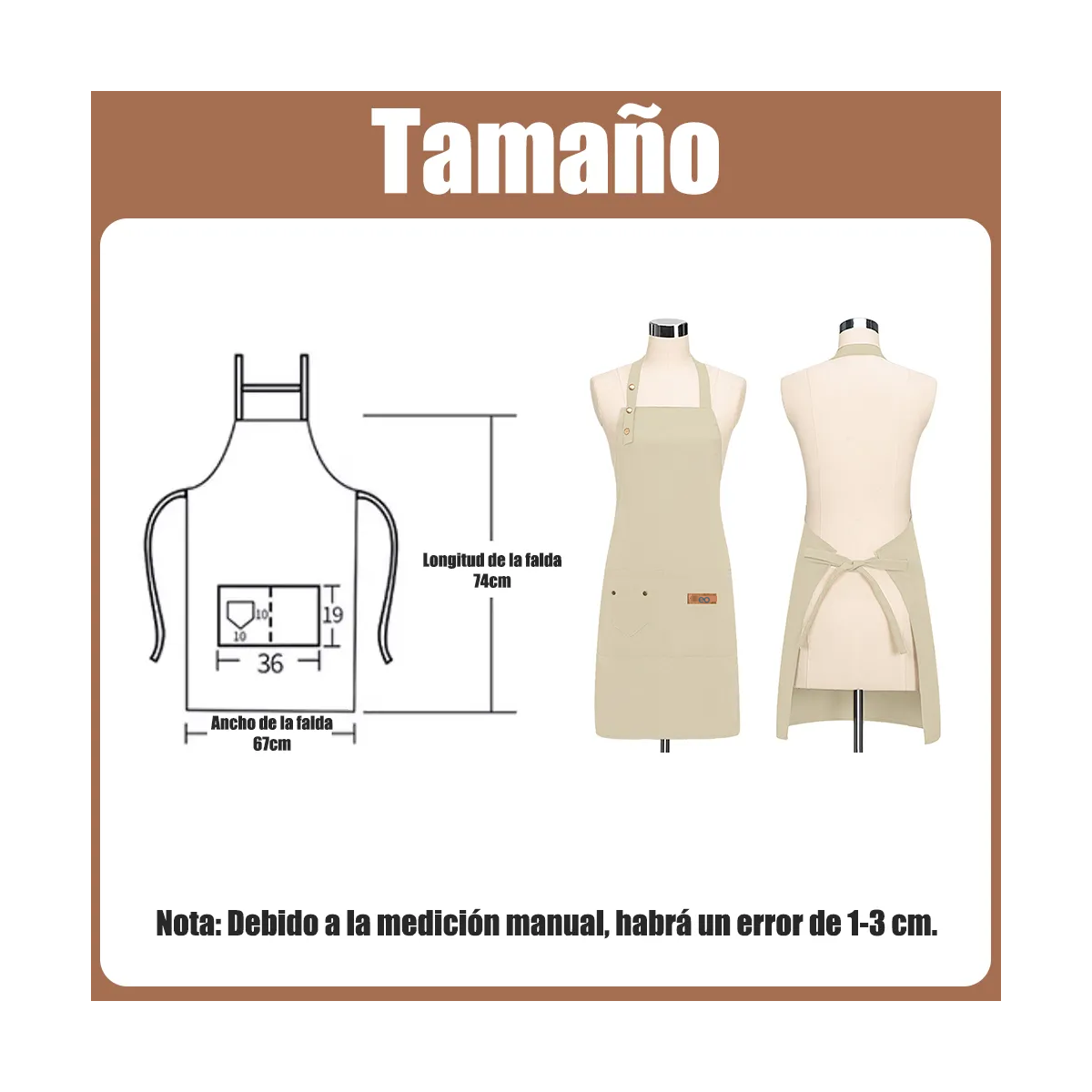 Foto 5 pulgar | 2 Pzs Mandil Delantal Cocina Chef Multiusos Ajustable Eo Safe Imports Esi-20738 Beige