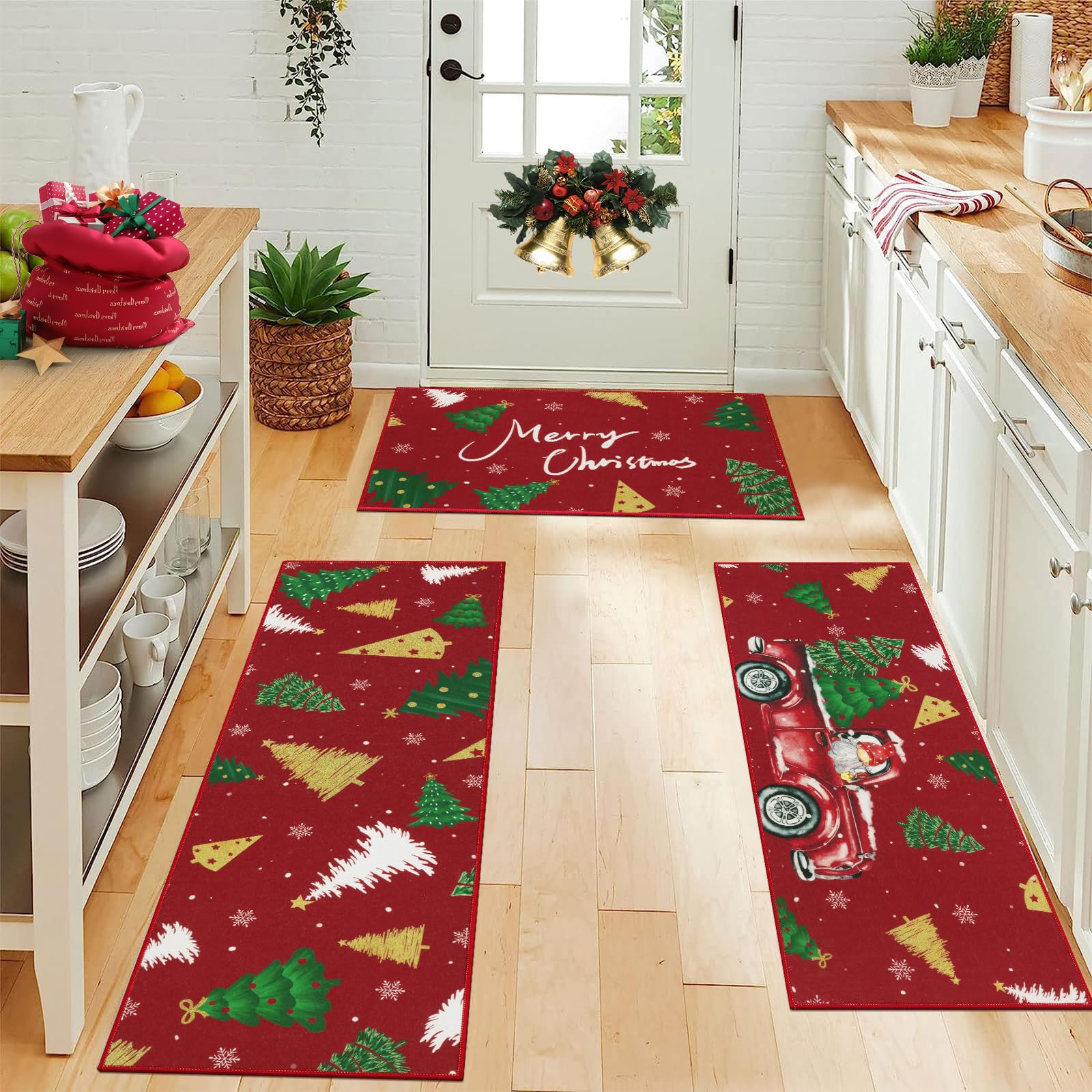 Juego De Alfombras Y Alfombrillas De Cocina U'artlines Christmas, 3 Unidades - Venta Internacional.