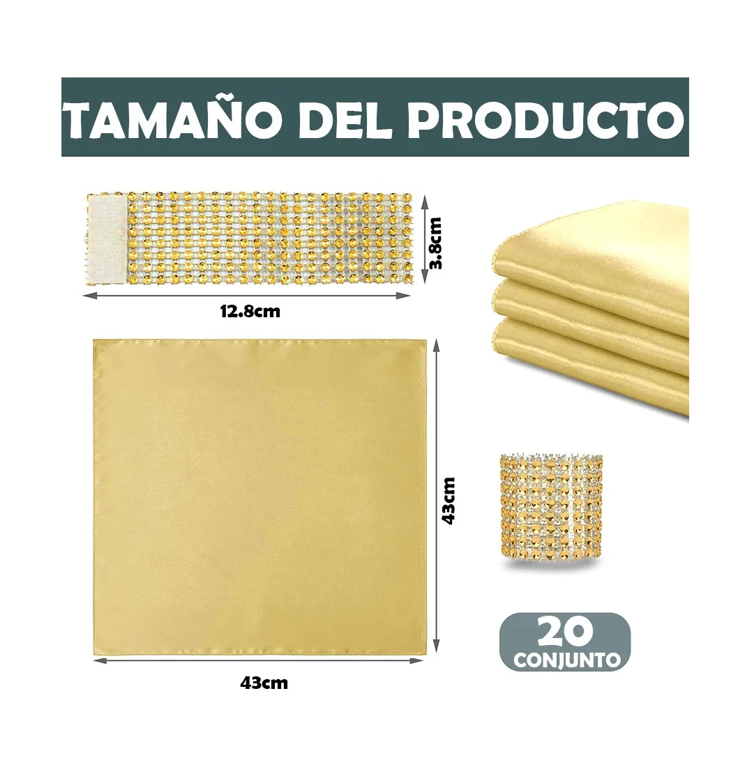 Foto 4 | 20 Servilletas De Tela Mantel Y 20 Anillos Servilleteros Dorado