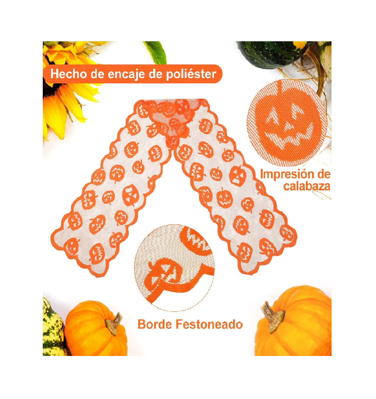 Foto 4 pulgar | Manteles Individuales  + Camino de Mesa  Calabaza Halloween 5 Piezas