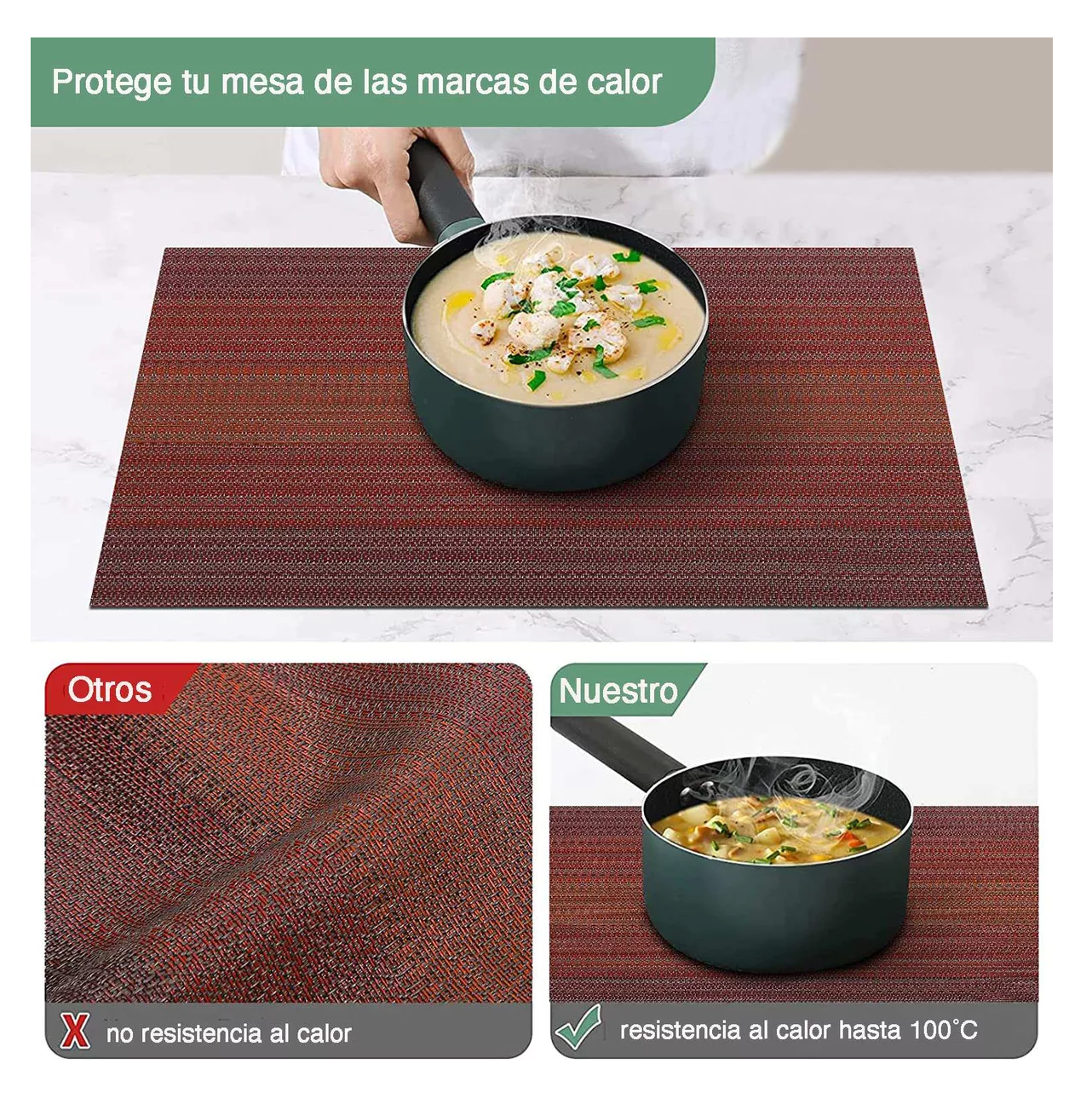 Foto 3 pulgar | Manteles Individuales Belug Rojos 8 Piezas