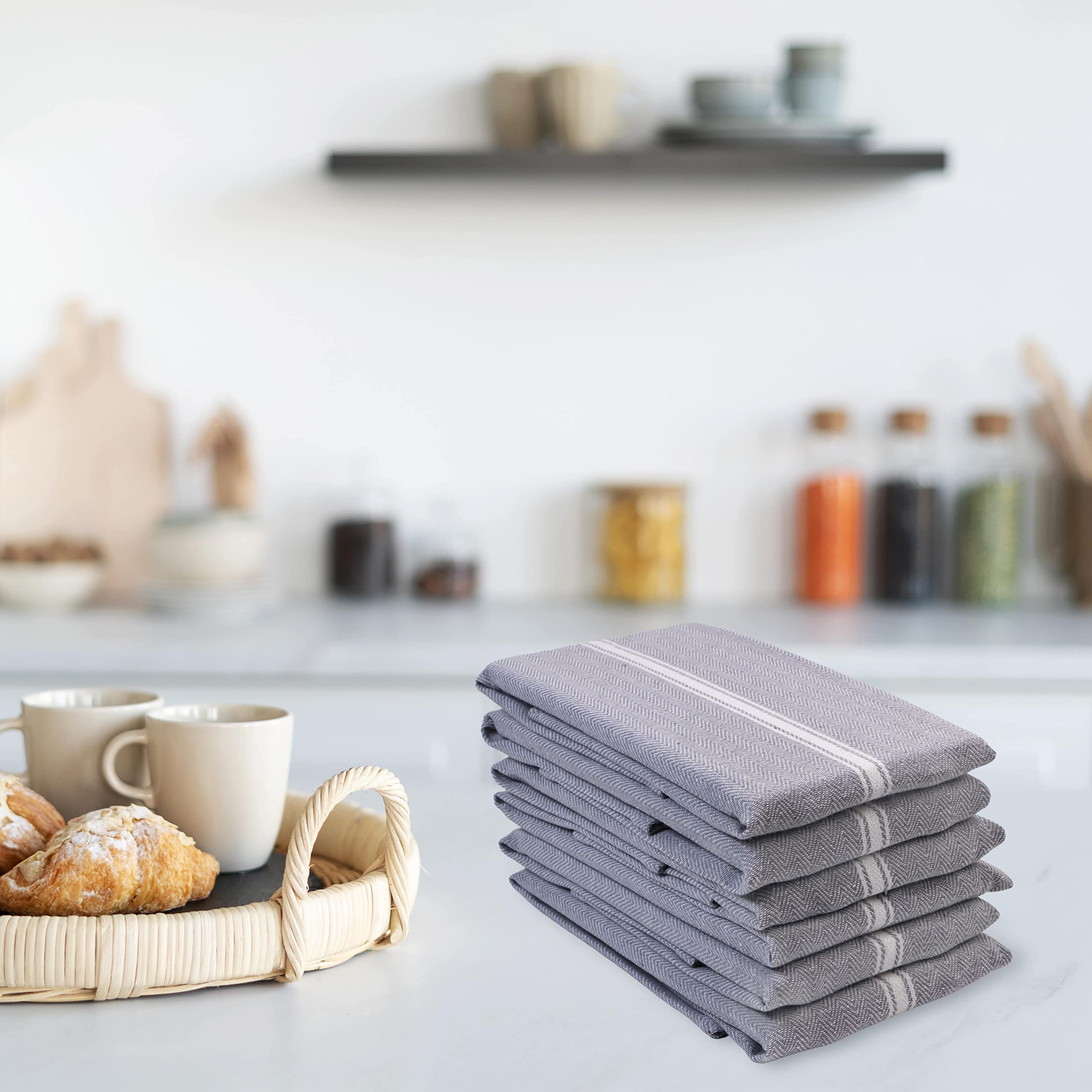 Foto 5 | Juego De 6 Paños De Cocina Lane Linen, 100% Algodón, Color Gris - Venta Internacional.