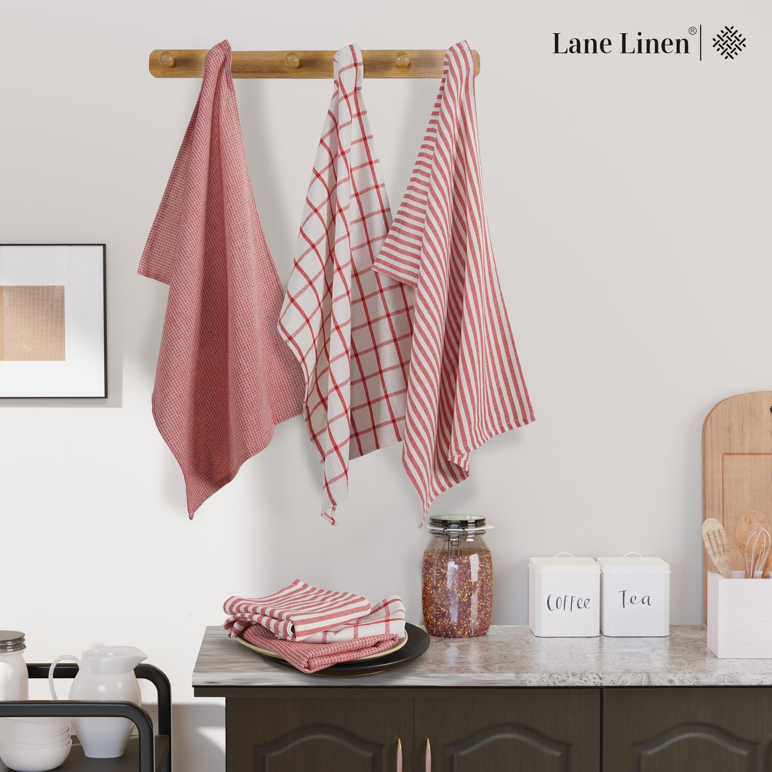 Foto 4 | Juego De Paños De Cocina Lane Linen, 100% Algodón, 12 Unidades, Color Rojo - Venta Internacional.