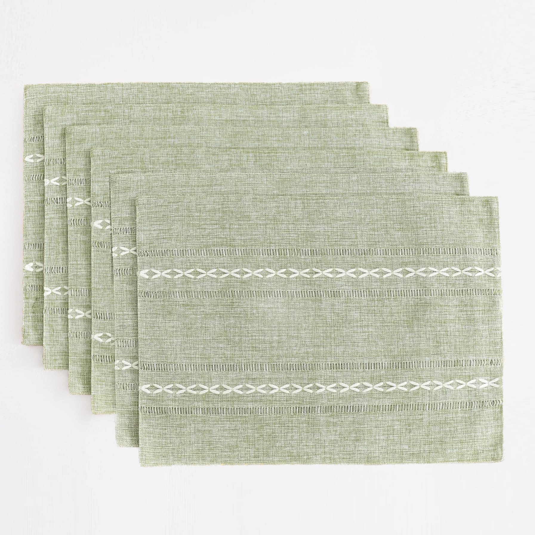 Juego De 6 Manteles De Algodón Y Lino Wracra Con Dobladillo Verde Salvia - Venta Internacional. $754