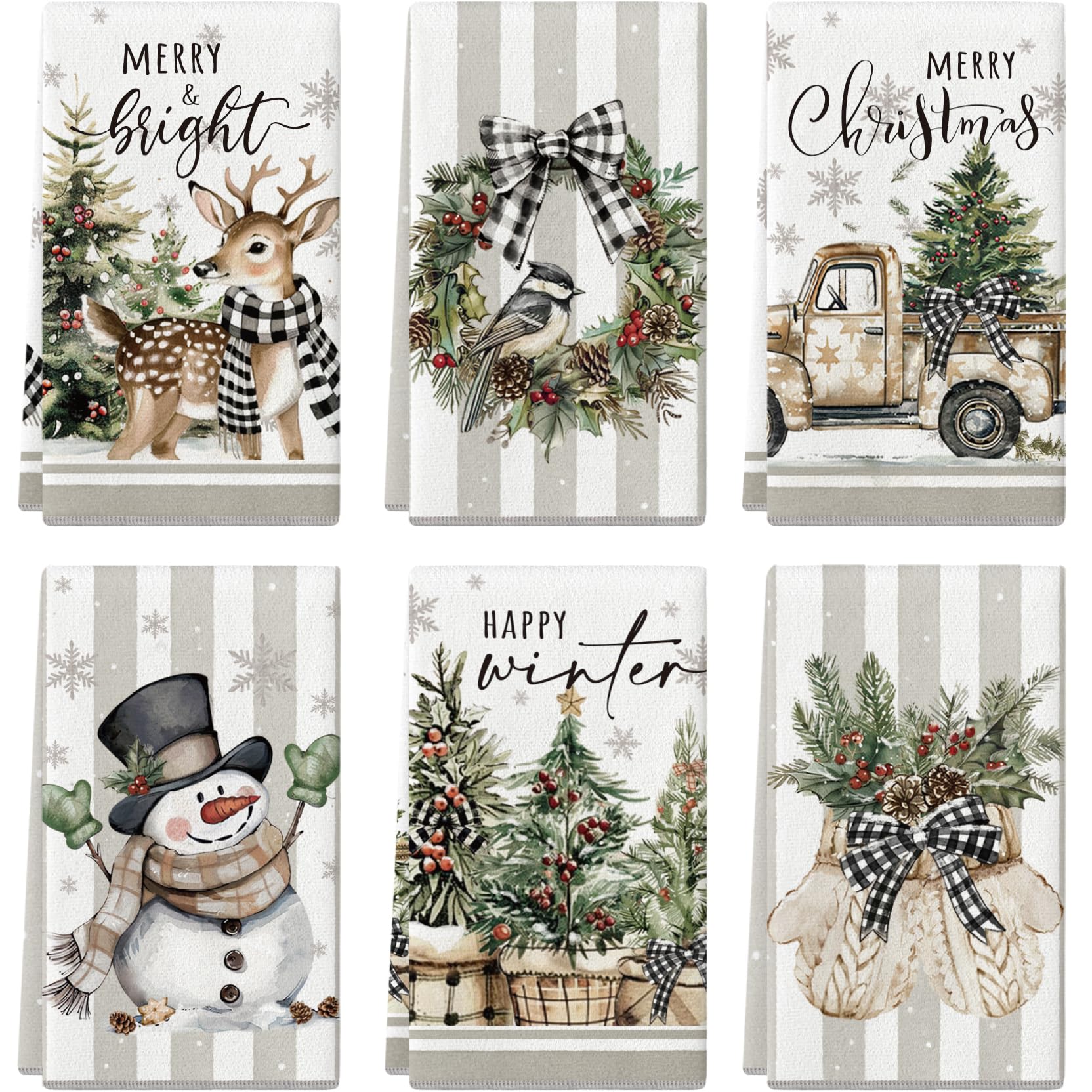 Toallas De Cocina Maiiooliwe Christmas, 6 Unidades, Muñeco De Nieve Y Reno - Venta Internacional. $632
