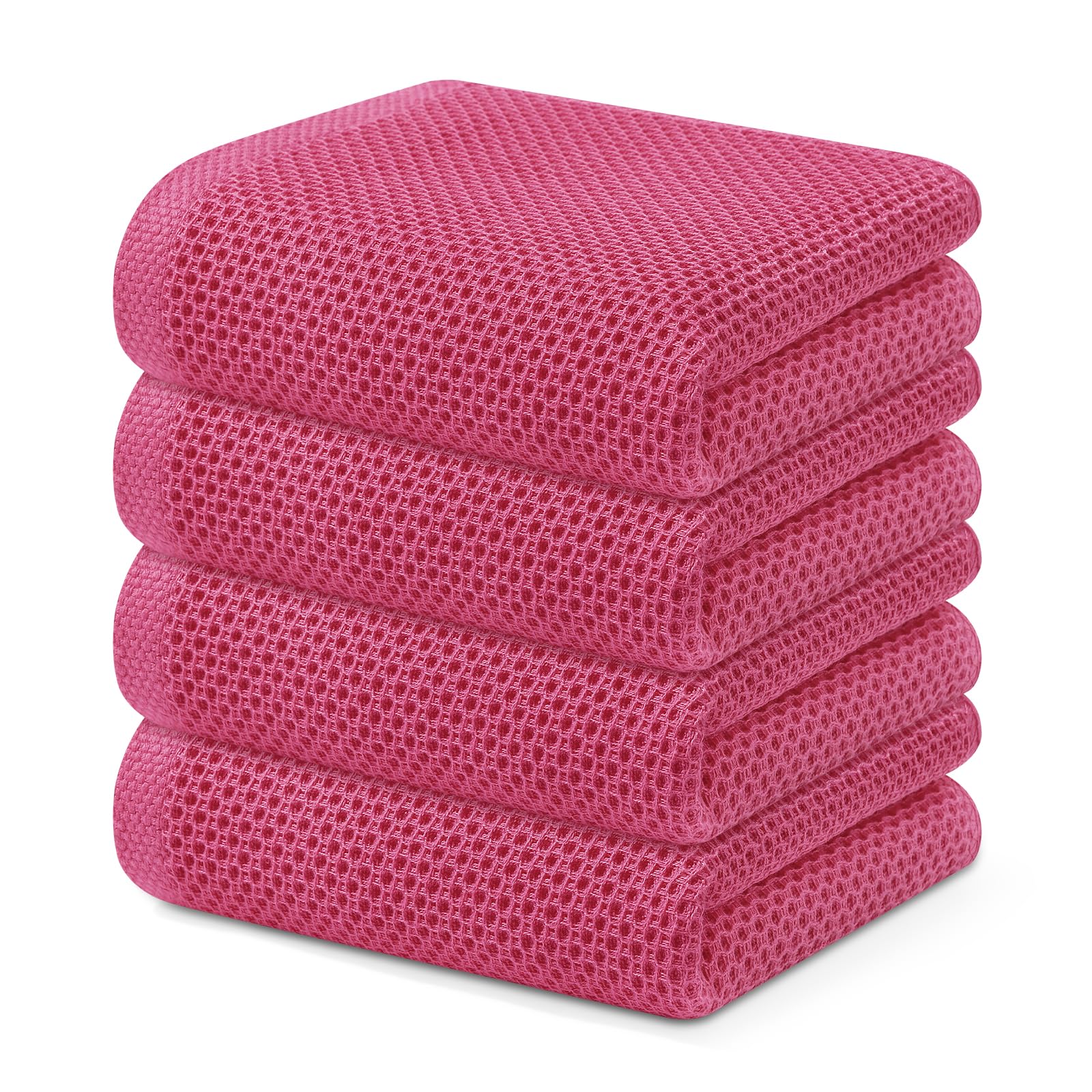 Paños De Cocina Kitinjoy Waffle Weave, 100% Algodón, Paquete De 4 Unidades, Color Rosa Intenso - Venta Internacional. $584