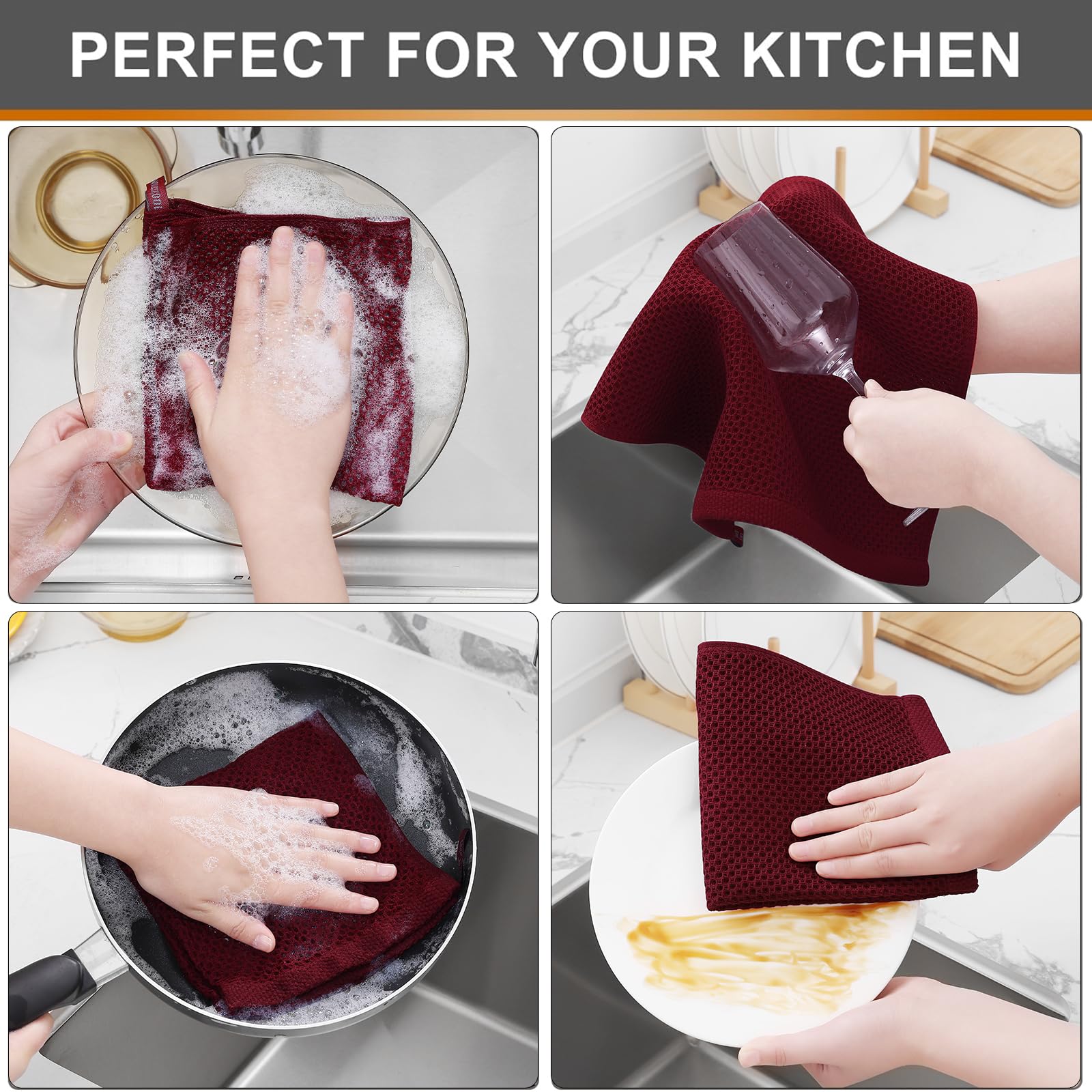 Foto 5 pulgar | Paños De Cocina Kitinjoy, 100% Algodón, Paquete De 12 Unidades, Color Burdeos - Venta Internacional.