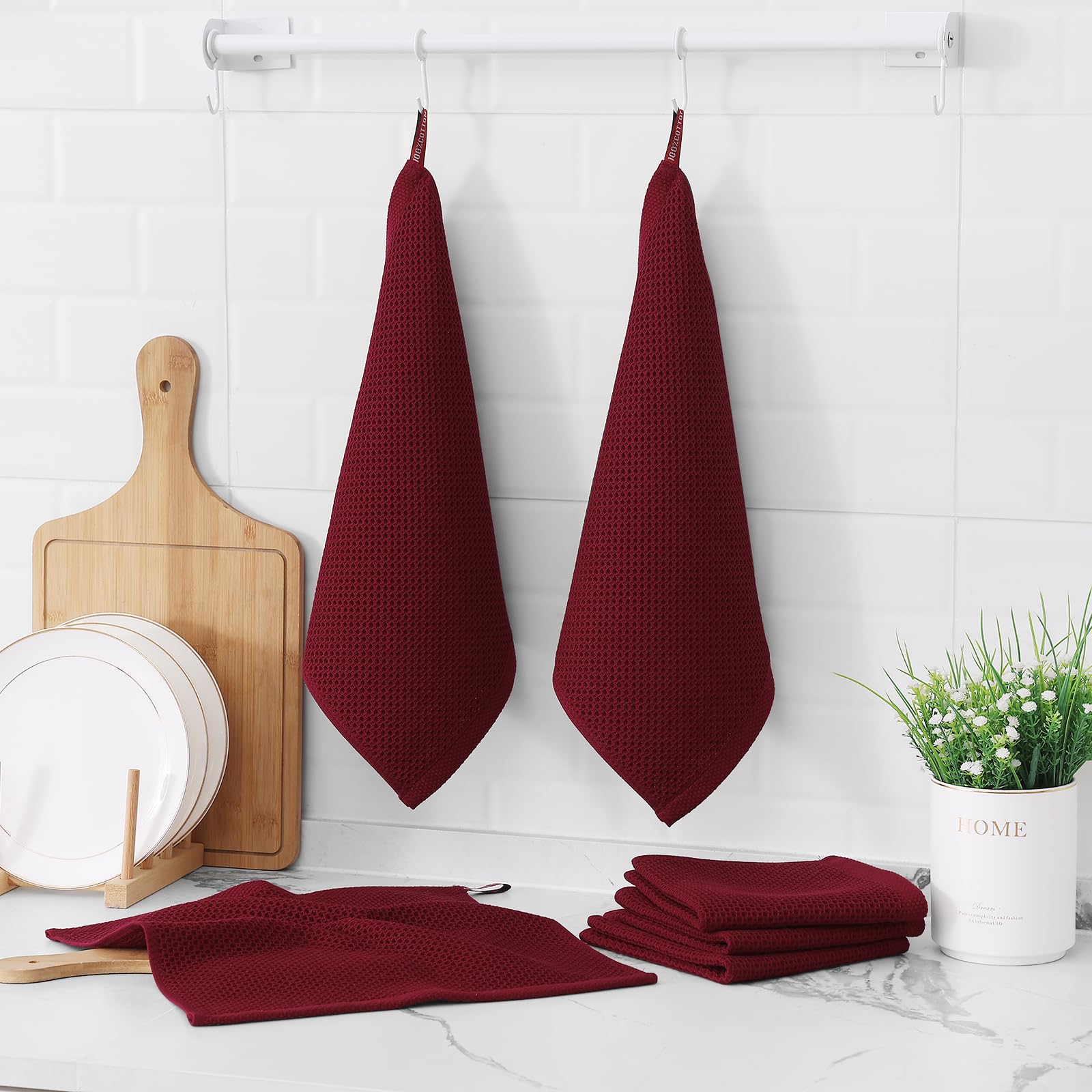 Foto 7 pulgar | Paños De Cocina Kitinjoy, 100% Algodón, Paquete De 12 Unidades, Color Burdeos - Venta Internacional.