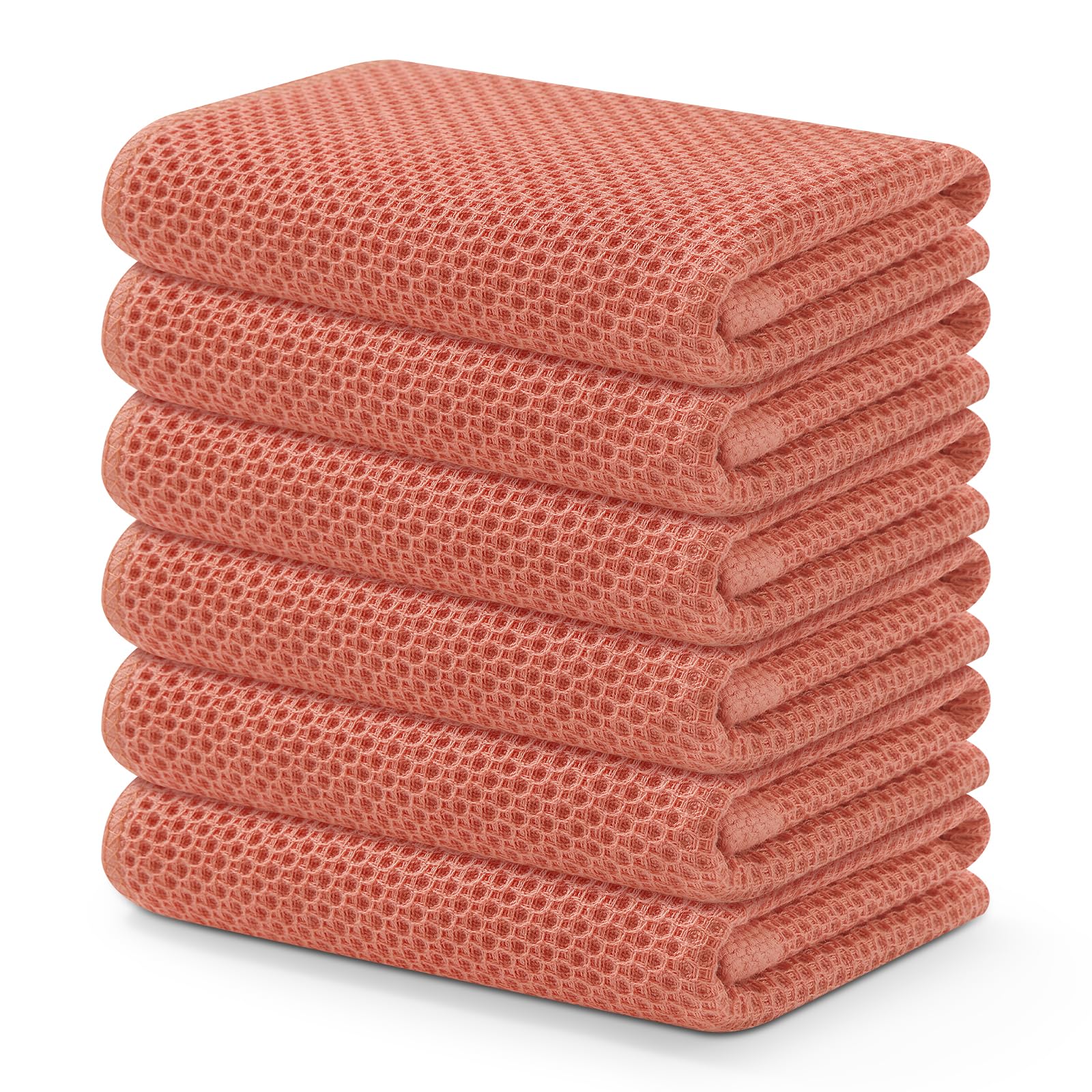 Foto 1 | Toallas De Cocina Kitinjoy, 100% Algodón, Tejido Gofrado, Paquete De 6 Unidades, Color Coral - Venta Internacional.