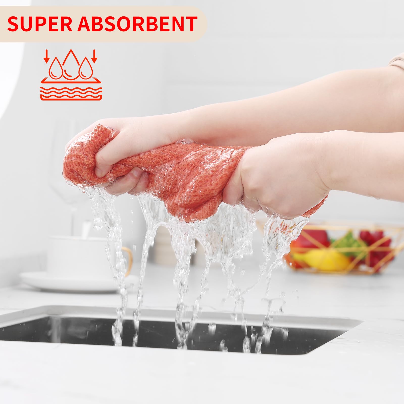 Foto 4 pulgar | Toallas De Cocina Kitinjoy, 100% Algodón, Tejido Gofrado, Paquete De 6 Unidades, Color Coral - Venta Internacional.