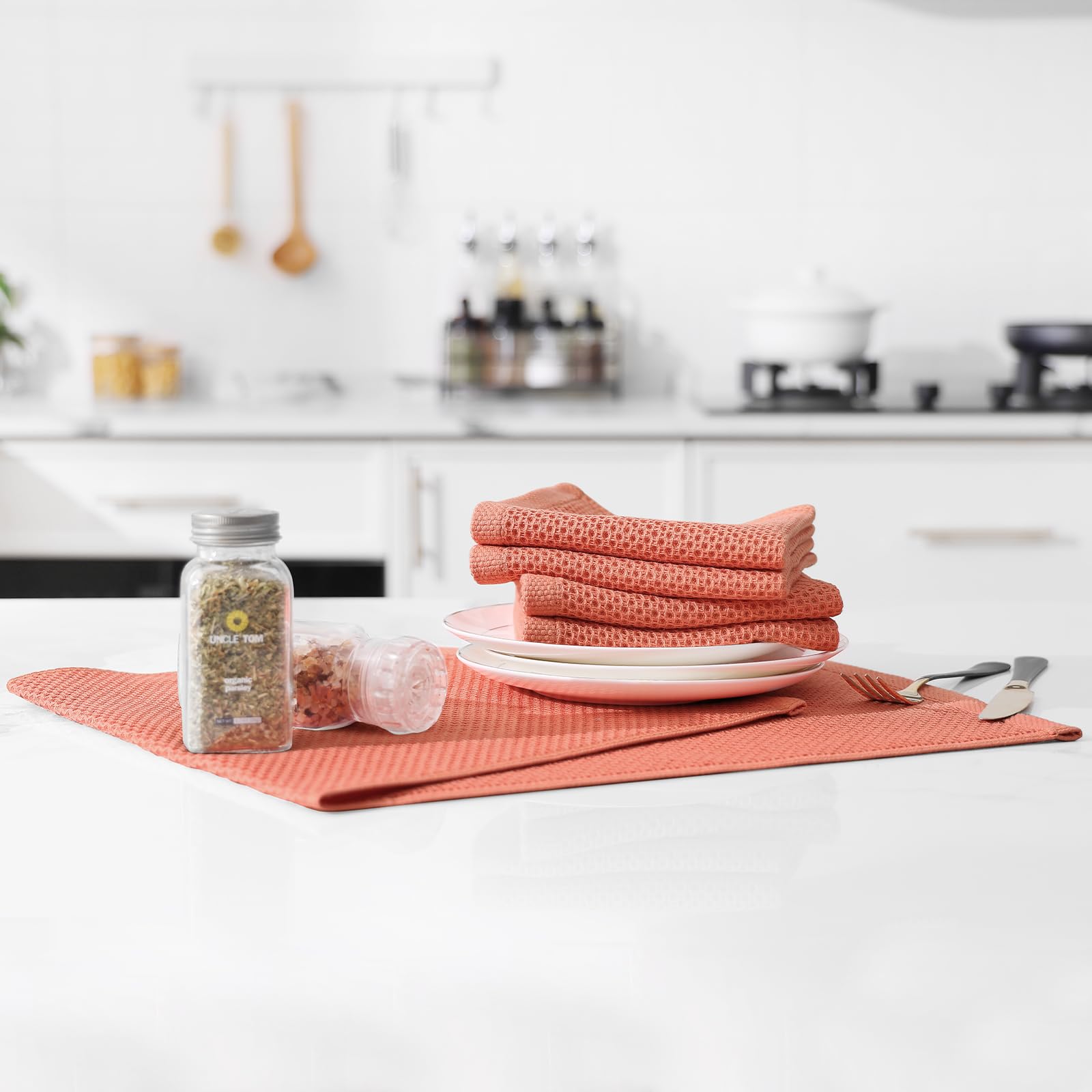 Foto 6 pulgar | Toallas De Cocina Kitinjoy, 100% Algodón, Tejido Gofrado, Paquete De 6 Unidades, Color Coral - Venta Internacional.