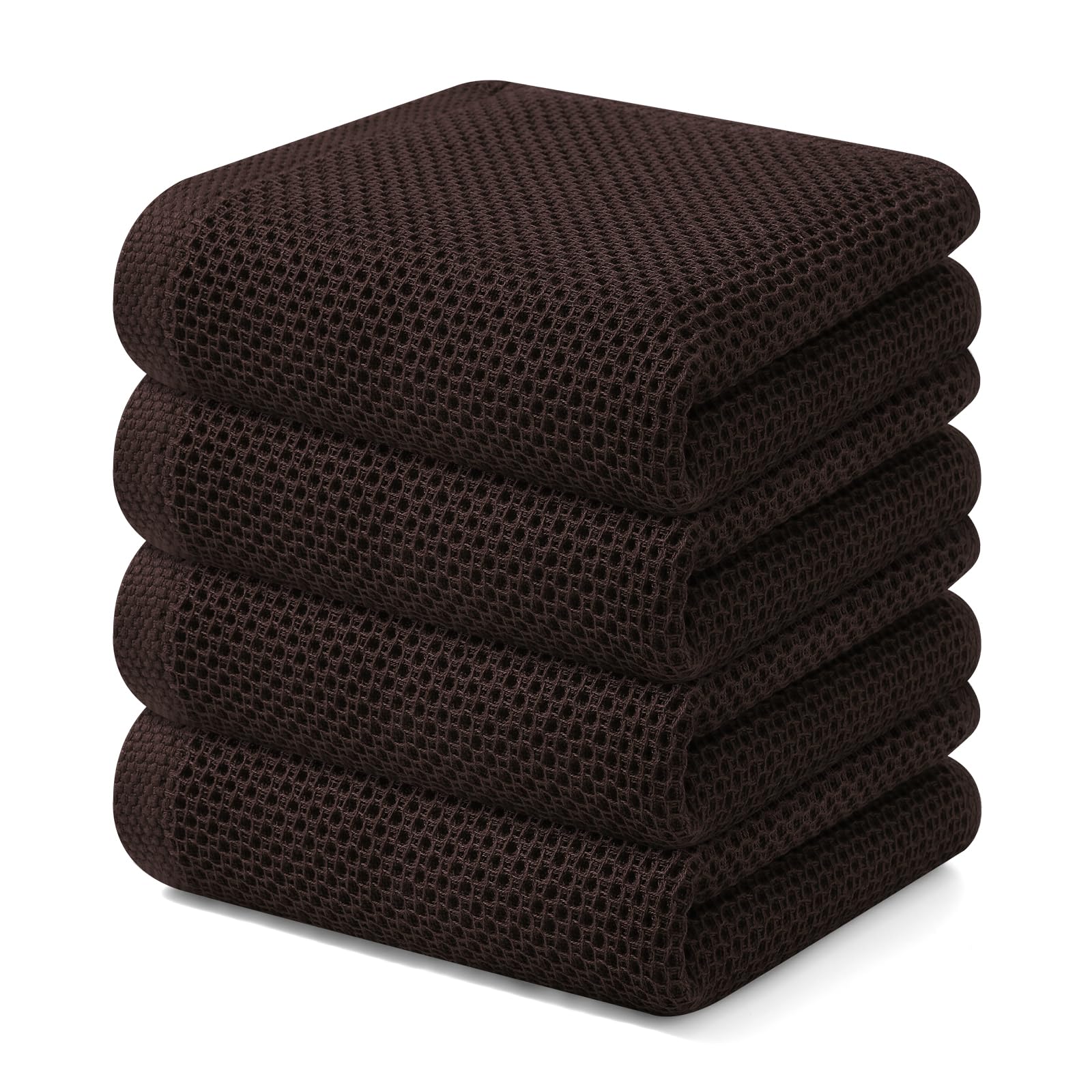 Foto 2 pulgar | Paños De Cocina Kitinjoy Waffle Weave, 100% Algodón, Paquete De 4, Color Marrón - Venta Internacional.