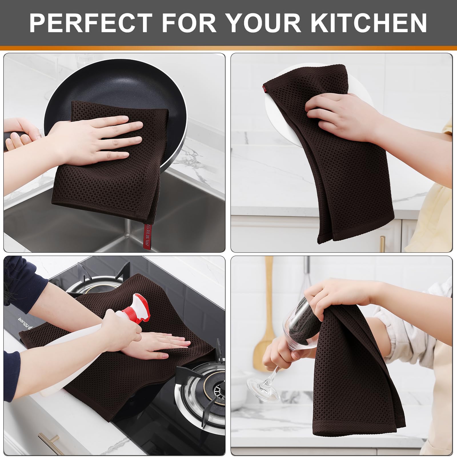 Foto 5 pulgar | Paños De Cocina Kitinjoy Waffle Weave, 100% Algodón, Paquete De 4, Color Marrón - Venta Internacional.