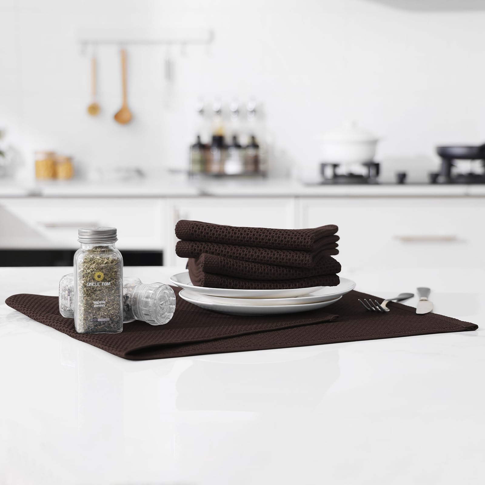 Foto 6 pulgar | Paños De Cocina Kitinjoy Waffle Weave, 100% Algodón, Paquete De 4, Color Marrón - Venta Internacional.