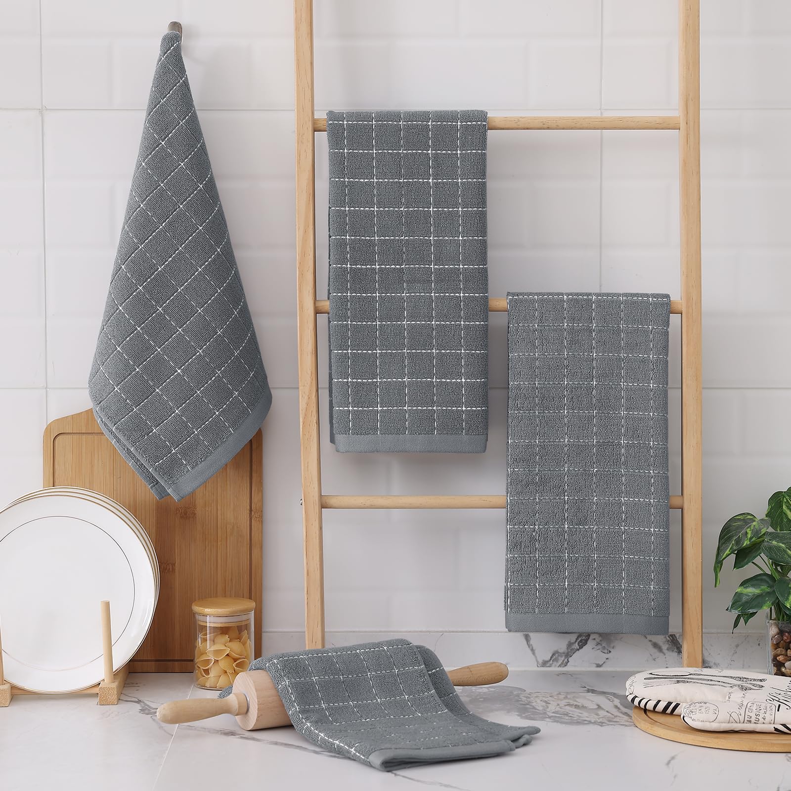 Foto 7 | Toallas De Cocina Homaxy, 100% Algodón, Rizo, Paquete De 4, Color Gris Medio - Venta Internacional.