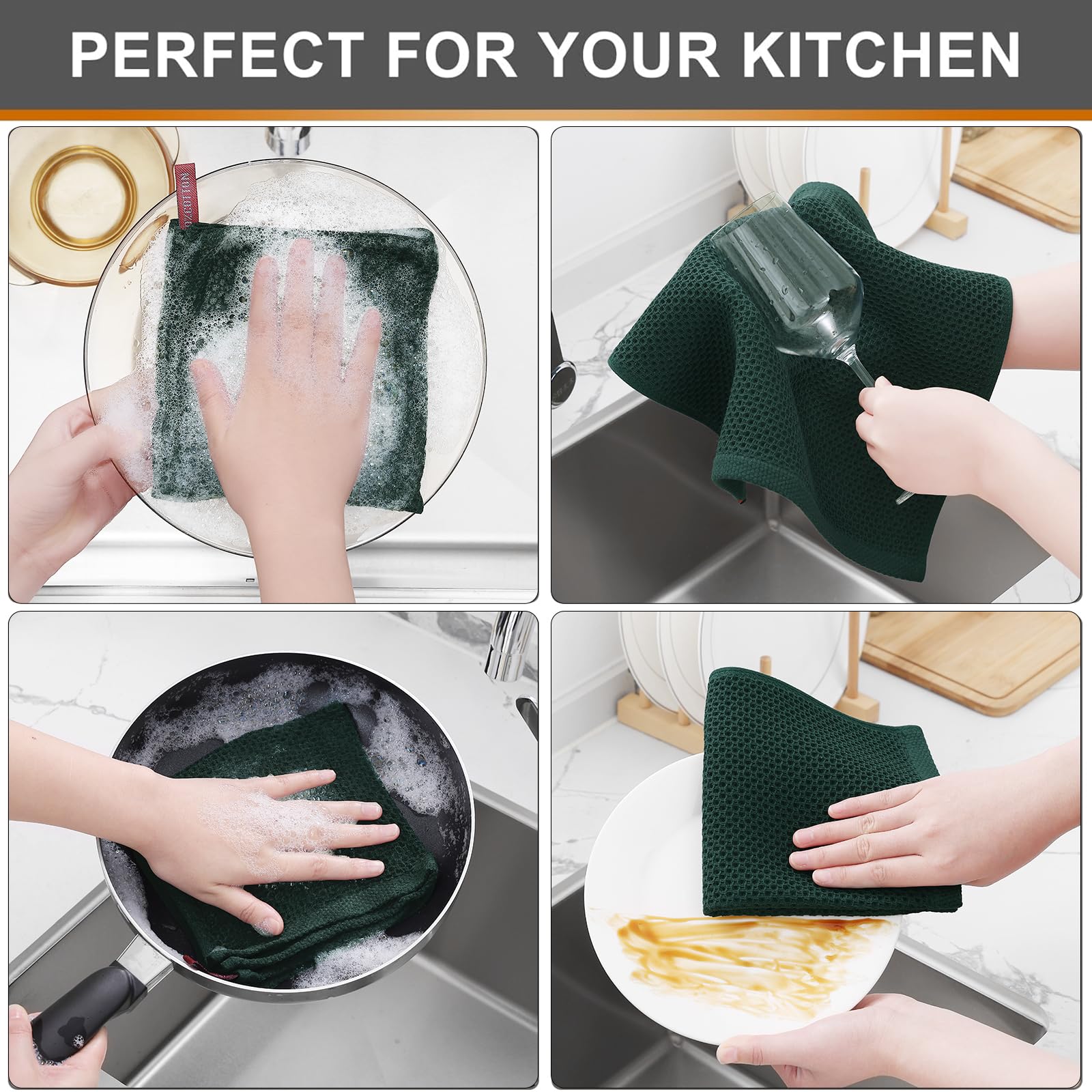 Foto 5 pulgar | Paños De Cocina Kitinjoy 100% Algodón, Paquete De 12 Unidades, Color Verde Negruzco - Venta Internacional.