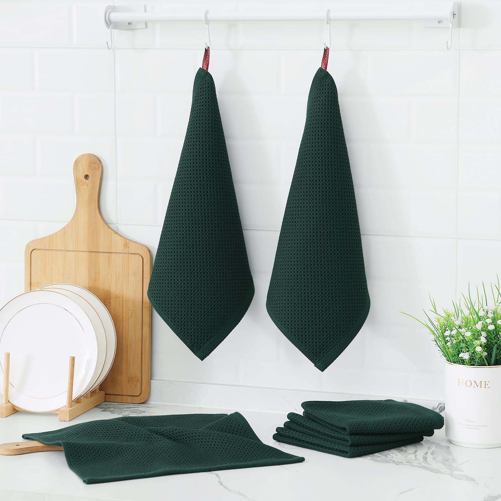 Foto 7 pulgar | Paños De Cocina Kitinjoy 100% Algodón, Paquete De 12 Unidades, Color Verde Negruzco - Venta Internacional.