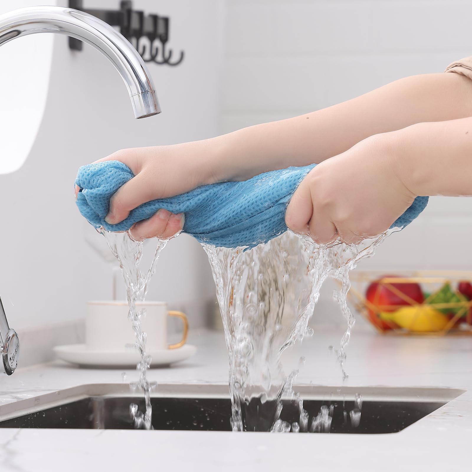 Foto 4 pulgar | Toallas De Cocina Kitinjoy Waffle Weave, 100% Algodón, Paquete De 6 Unidades, Color Azul Cielo - Venta Internacional.