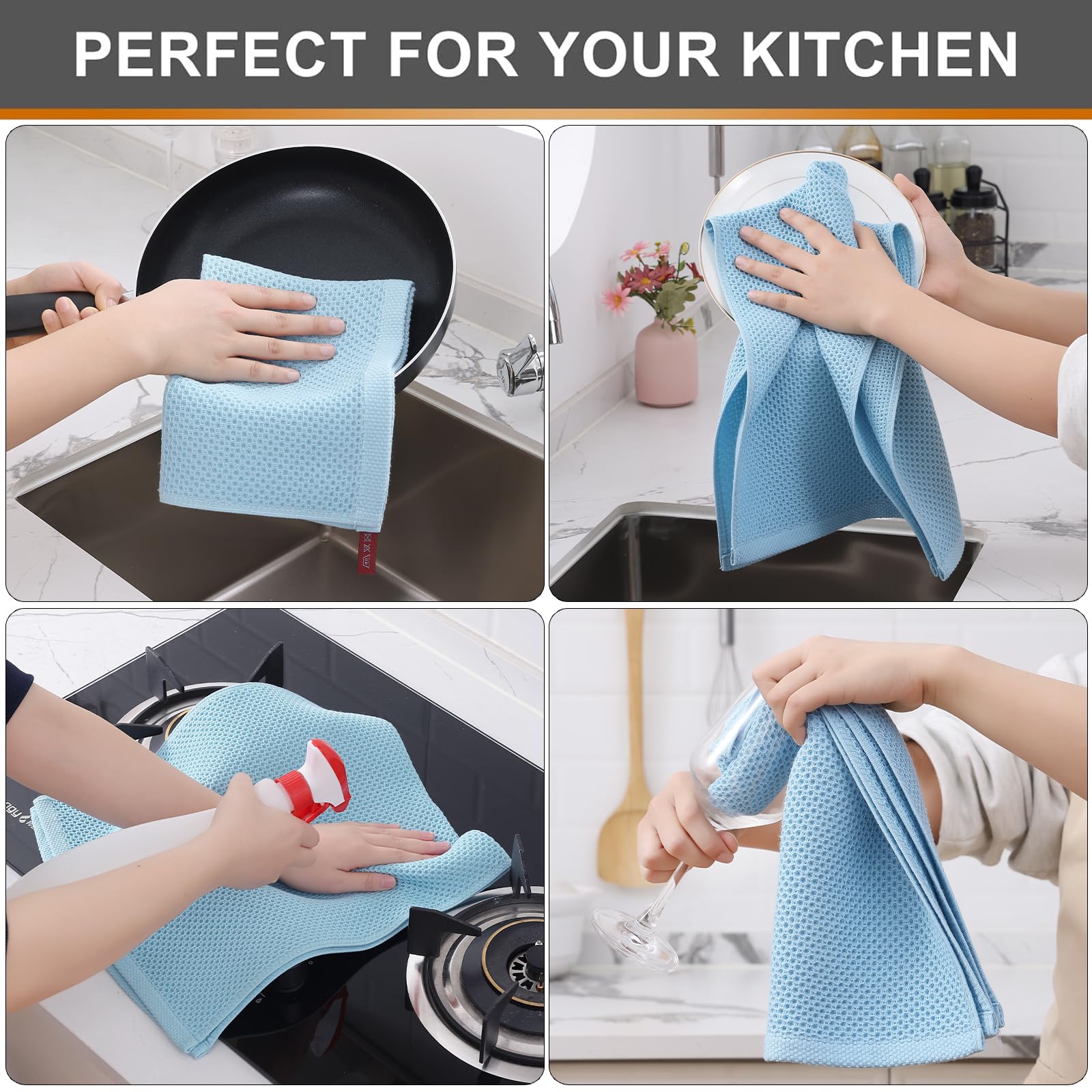 Foto 5 pulgar | Toallas De Cocina Kitinjoy Waffle Weave, 100% Algodón, Paquete De 6 Unidades, Color Azul Cielo - Venta Internacional.
