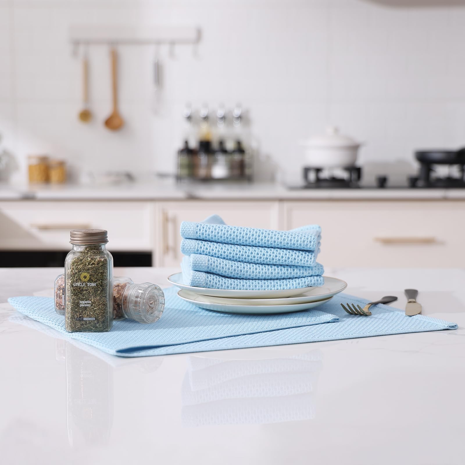 Foto 5 | Toallas De Cocina Kitinjoy Waffle Weave, 100% Algodón, Paquete De 6 Unidades, Color Azul Cielo - Venta Internacional.