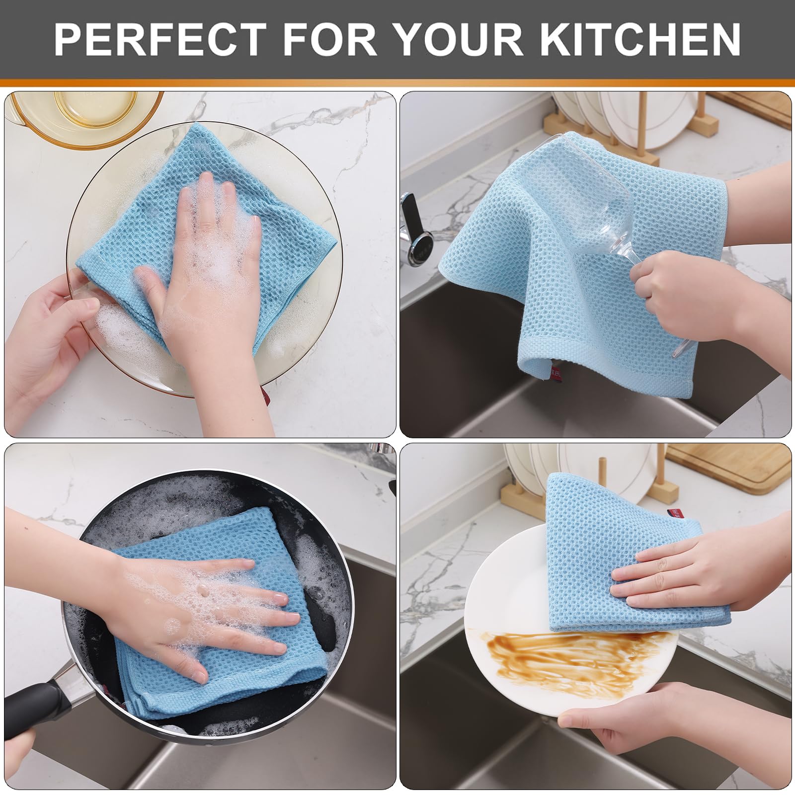 Foto 5 pulgar | Paños De Cocina Kitinjoy, 100% Algodón, 30 X 30 Cm, Azul Cielo, Paquete De 12 - Venta Internacional.