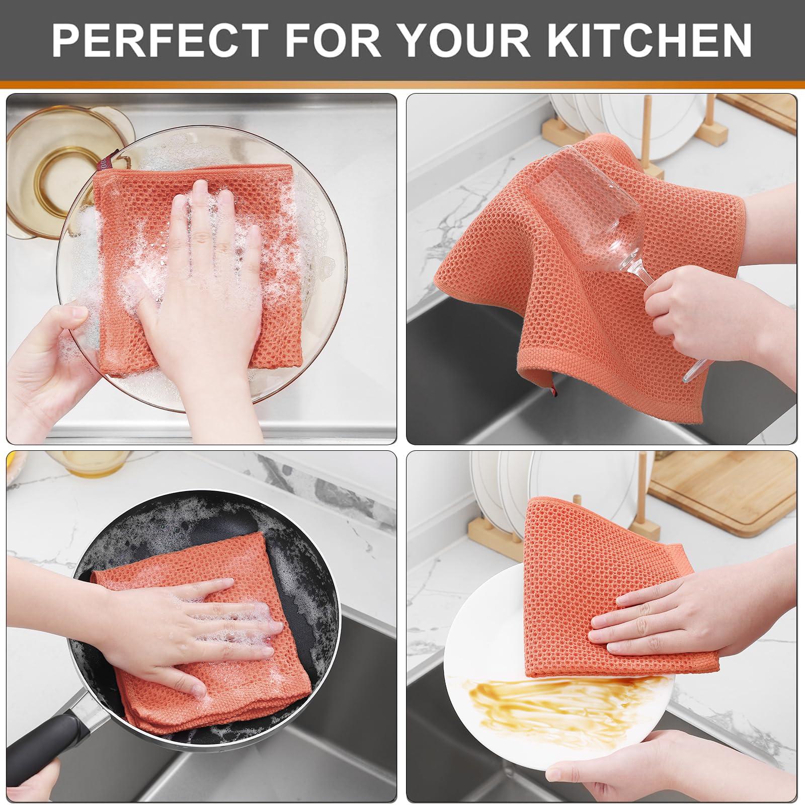 Foto 5 pulgar | Paños De Cocina Kitinjoy, 100% Algodón, 12 Unidades, Color Coral, 30 X 30 Cm - Venta Internacional.