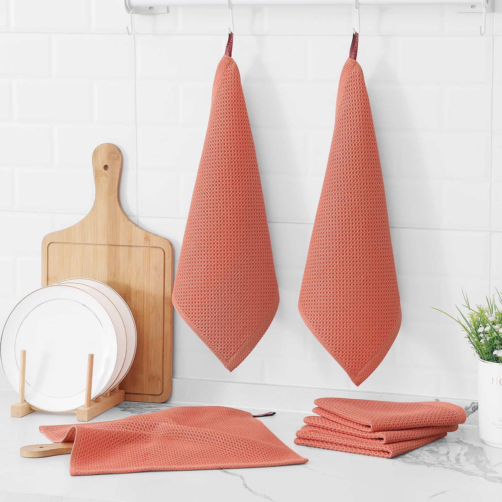 Foto 7 pulgar | Paños De Cocina Kitinjoy, 100% Algodón, 12 Unidades, Color Coral, 30 X 30 Cm - Venta Internacional.