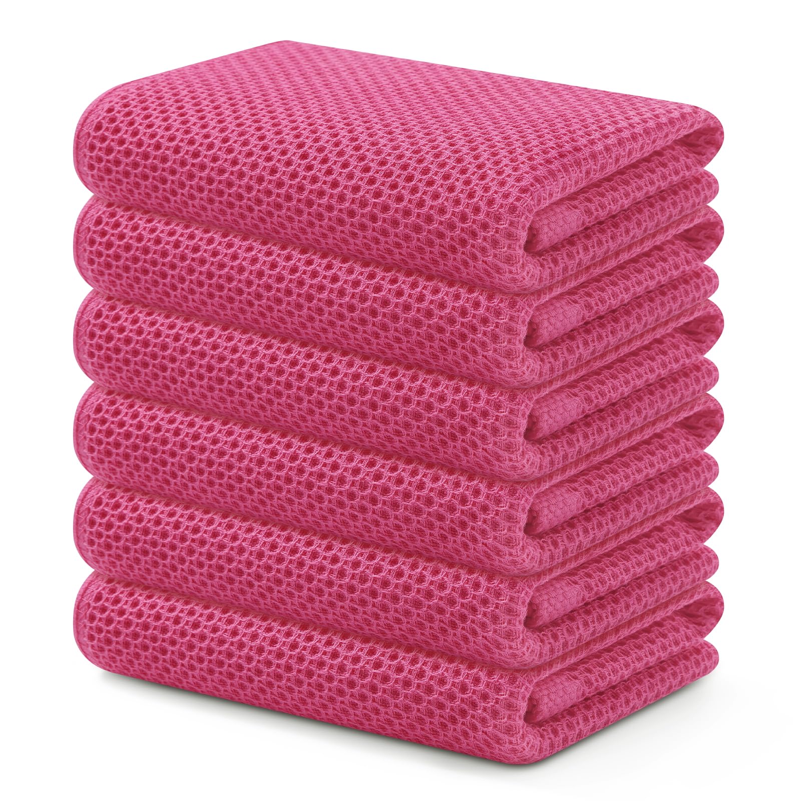 Foto 2 pulgar | Toallas De Cocina Kitinjoy Waffle Weave, 100% Algodón, Paquete De 6 Unidades, Color Rosa Intenso - Venta Internacional.