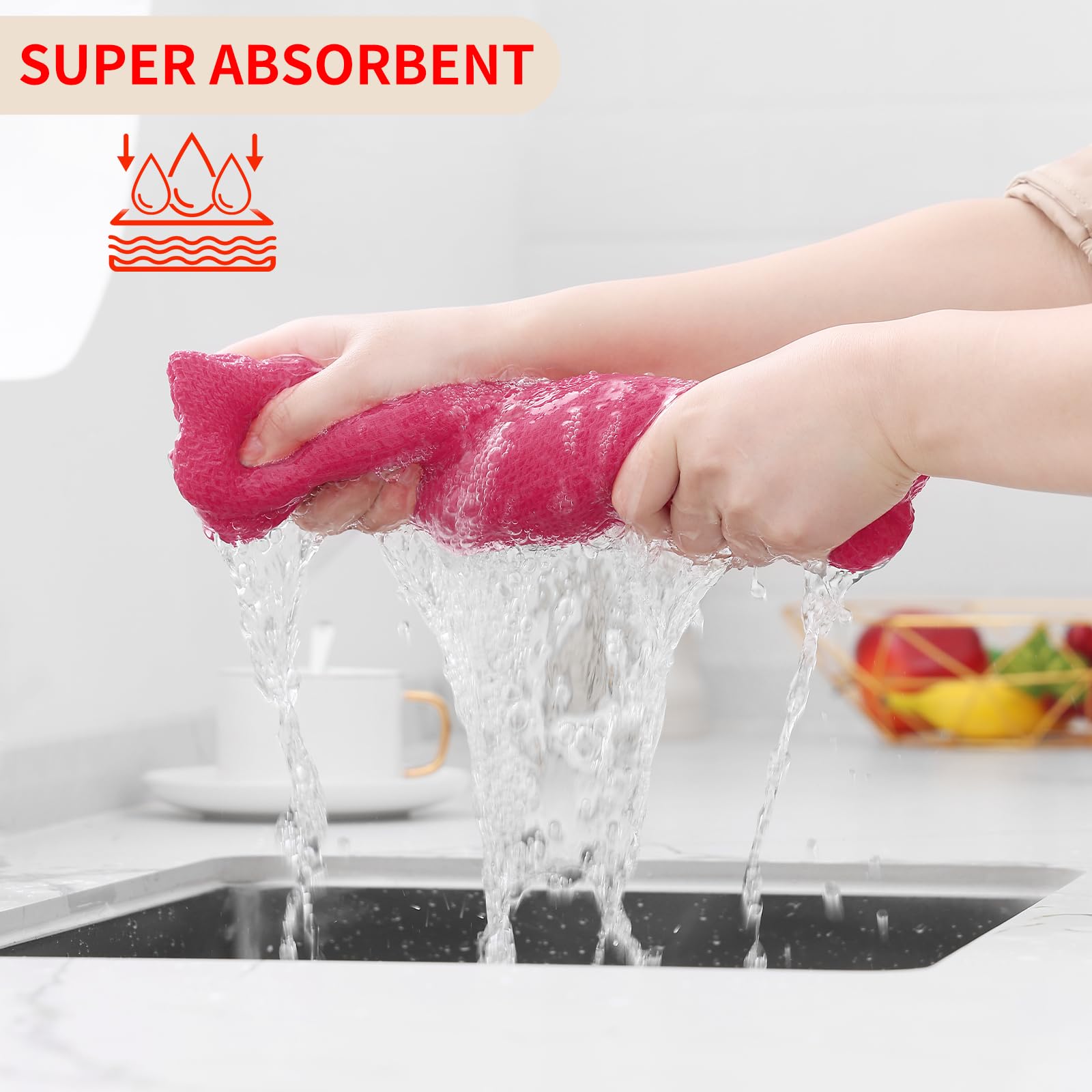 Foto 4 pulgar | Toallas De Cocina Kitinjoy Waffle Weave, 100% Algodón, Paquete De 6 Unidades, Color Rosa Intenso - Venta Internacional.