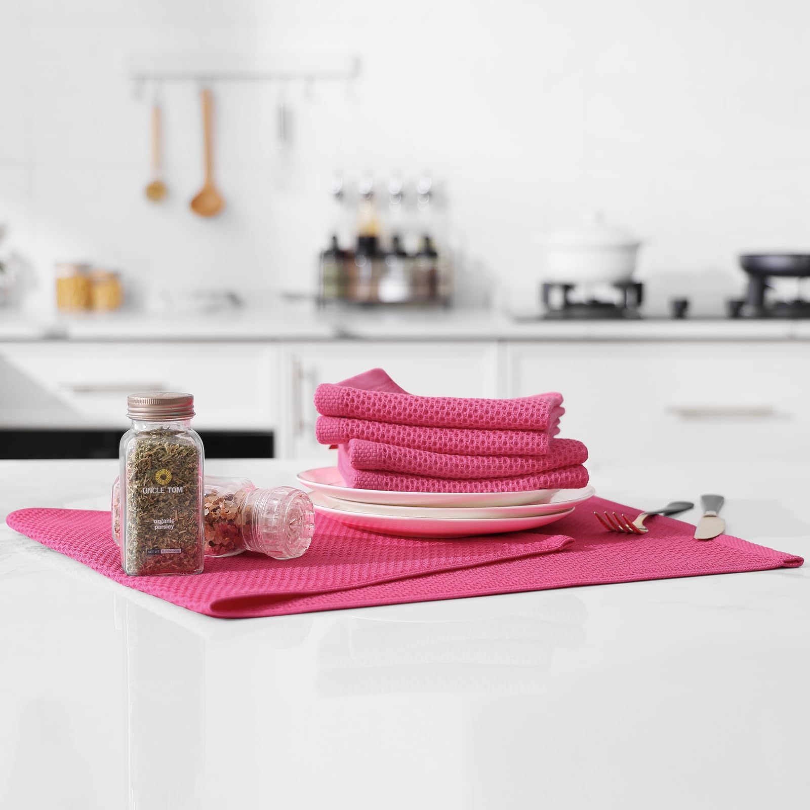 Foto 6 pulgar | Toallas De Cocina Kitinjoy Waffle Weave, 100% Algodón, Paquete De 6 Unidades, Color Rosa Intenso - Venta Internacional.
