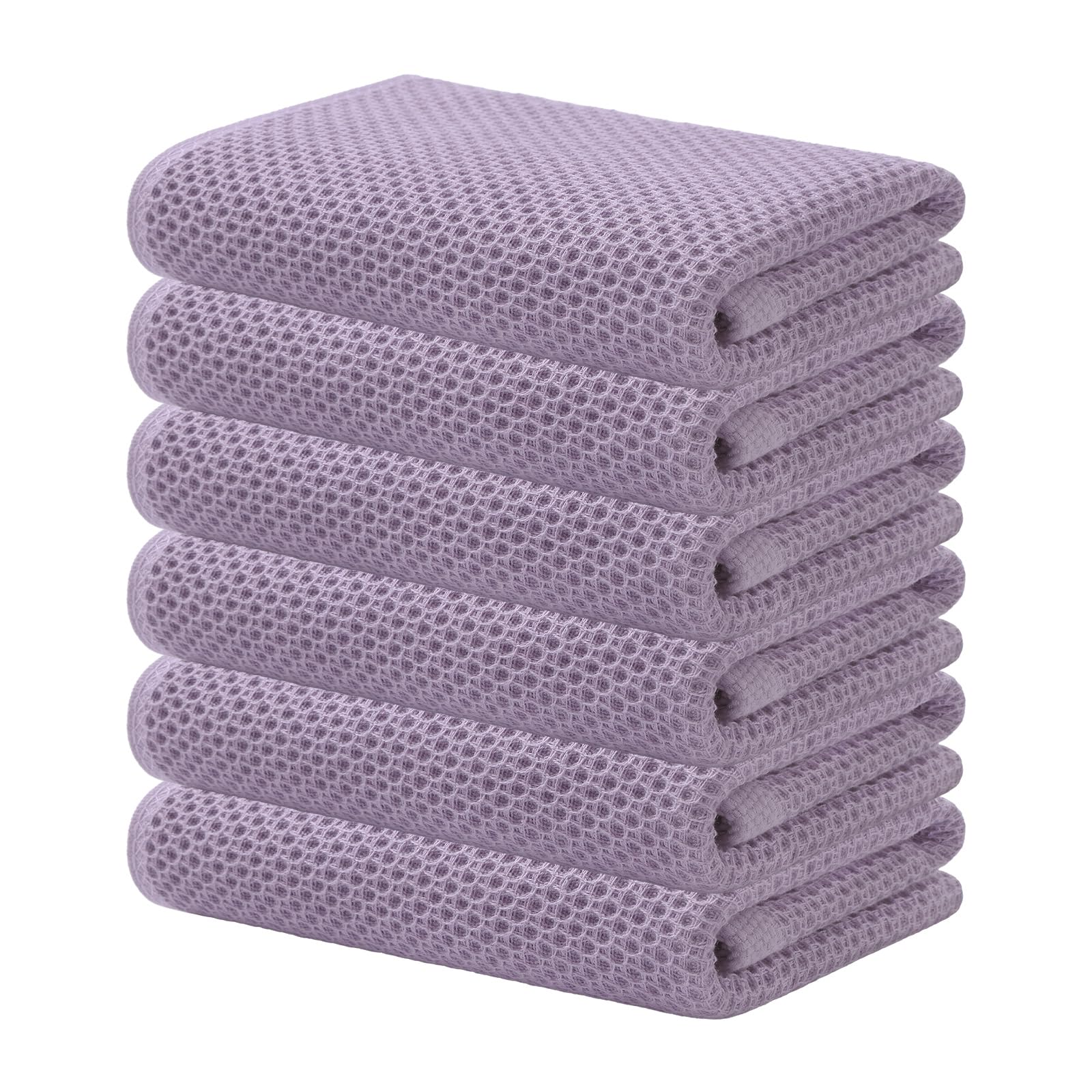Toallas De Cocina Kitinjoy Waffle Weave, 100% Algodón, Paquete De 6 Unidades, Color Lavanda - Venta Internacional.