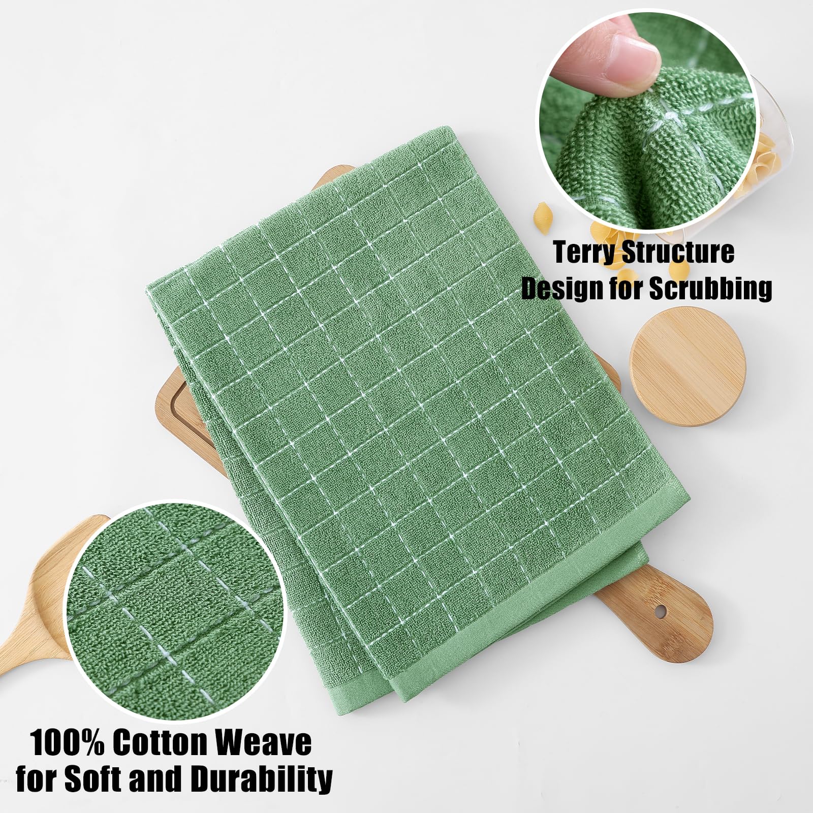 Foto 2 | Paños De Cocina Homaxy, 100% Algodón, Rizo, Verde Hierba, 50 X 70 Cm, 4 Unidades - Venta Internacional.