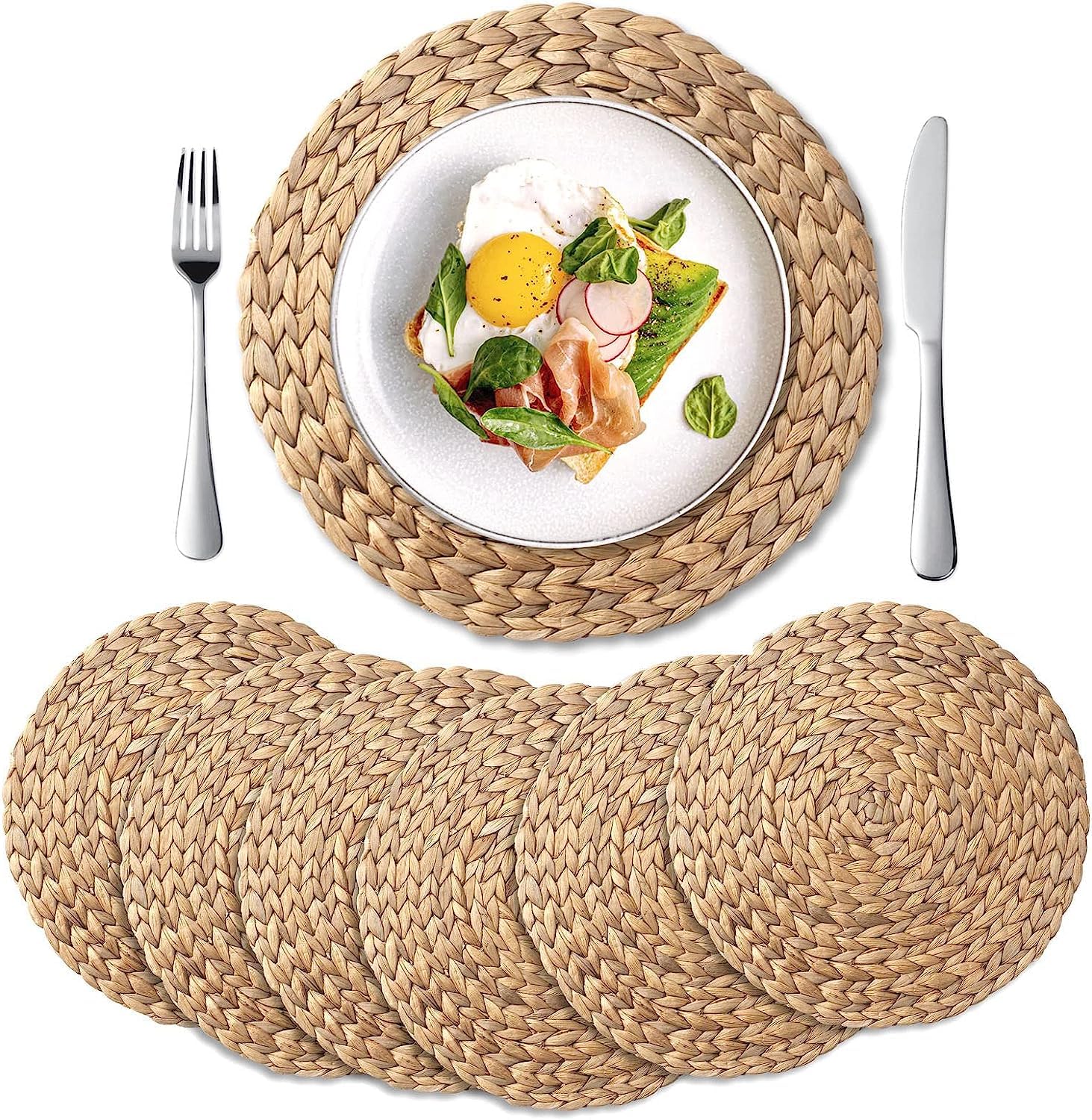 Foto 2 pulgar | Placemats Yangqihome, Juego De 6 Jacintos De Agua Redondos Tejidos - Venta Internacional.