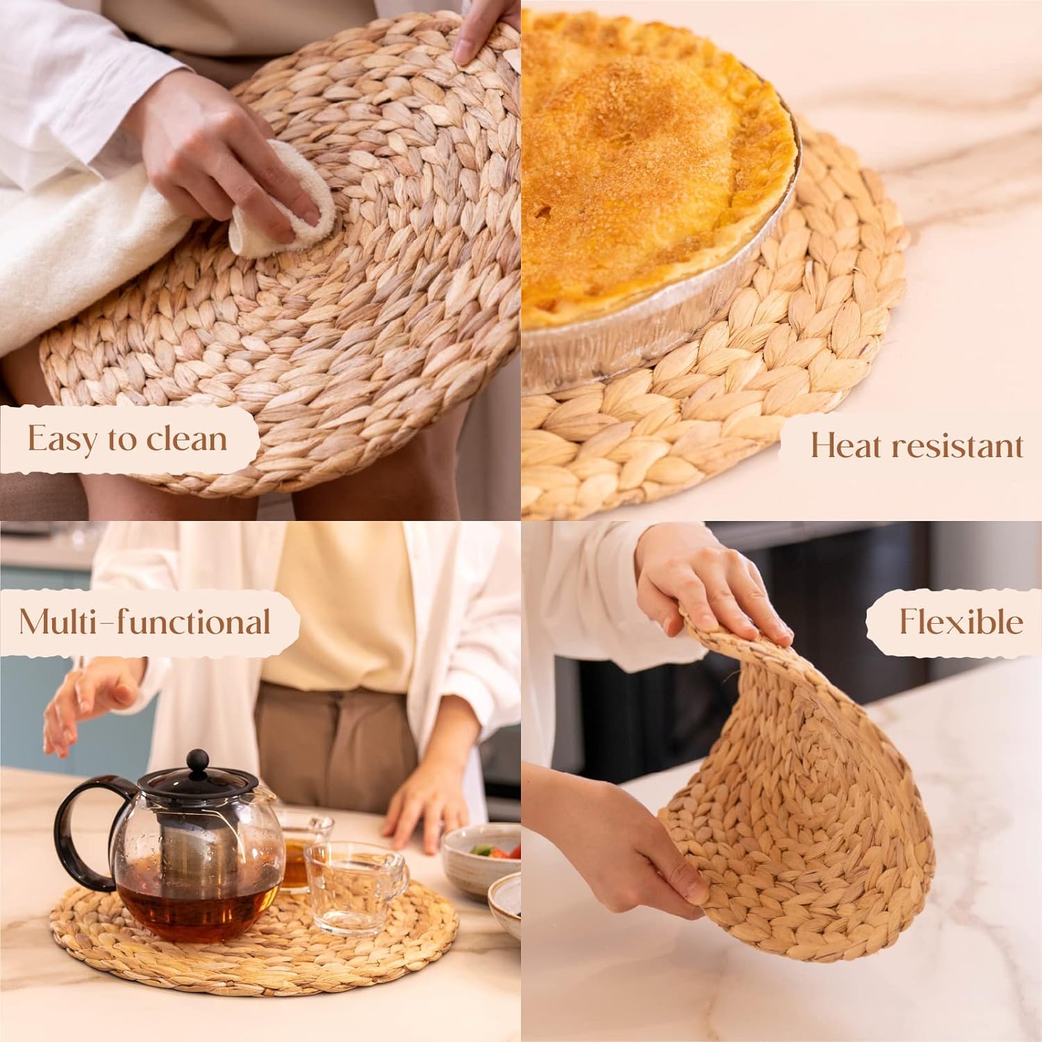 Foto 4 | Placemats Yangqihome, Juego De 6 Jacintos De Agua Redondos Tejidos - Venta Internacional.
