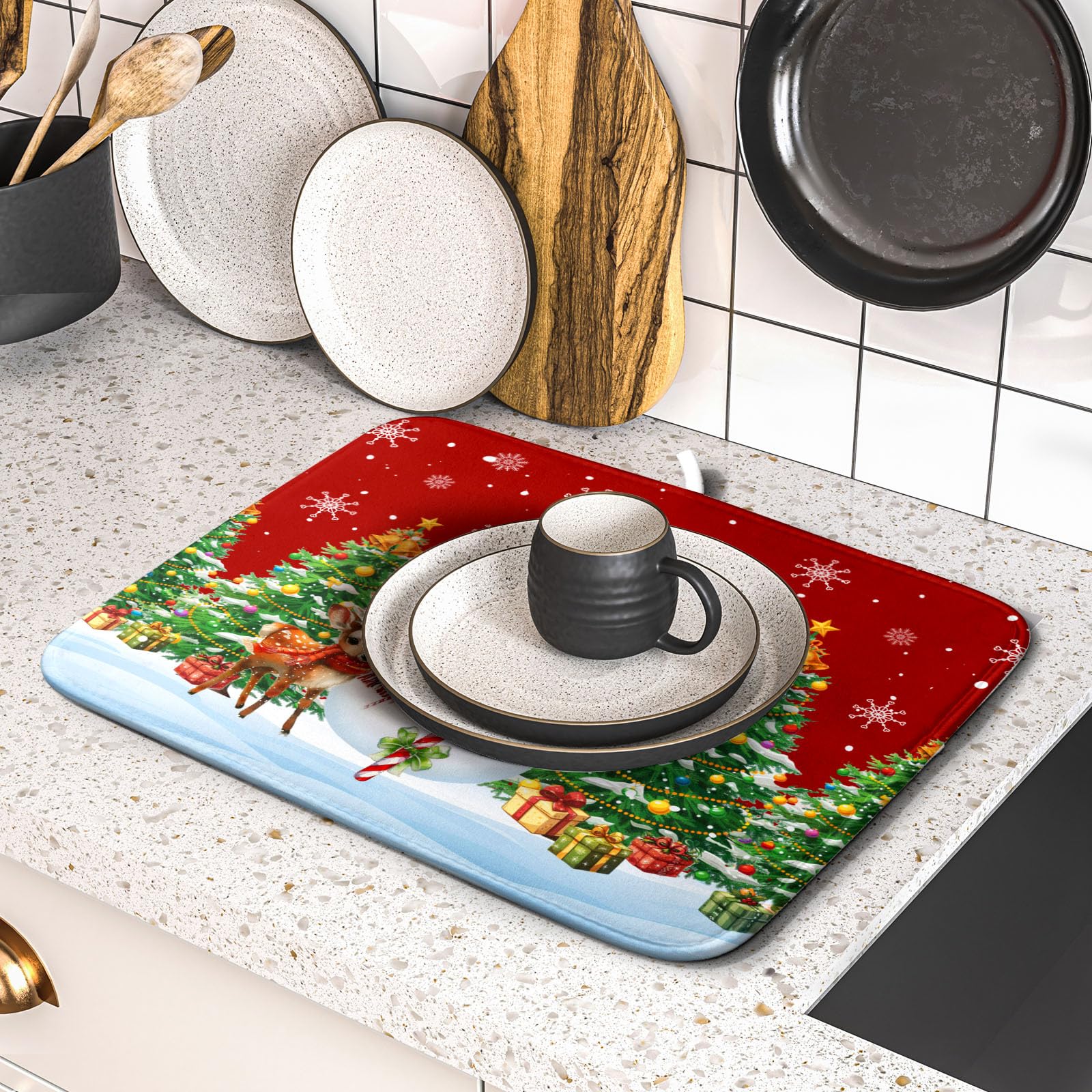 Foto 6 pulgar | Alfombrilla Para Secar Platos Sweetshow Christmas Snowman, 40,6 X 45,7 Cm - Venta Internacional.
