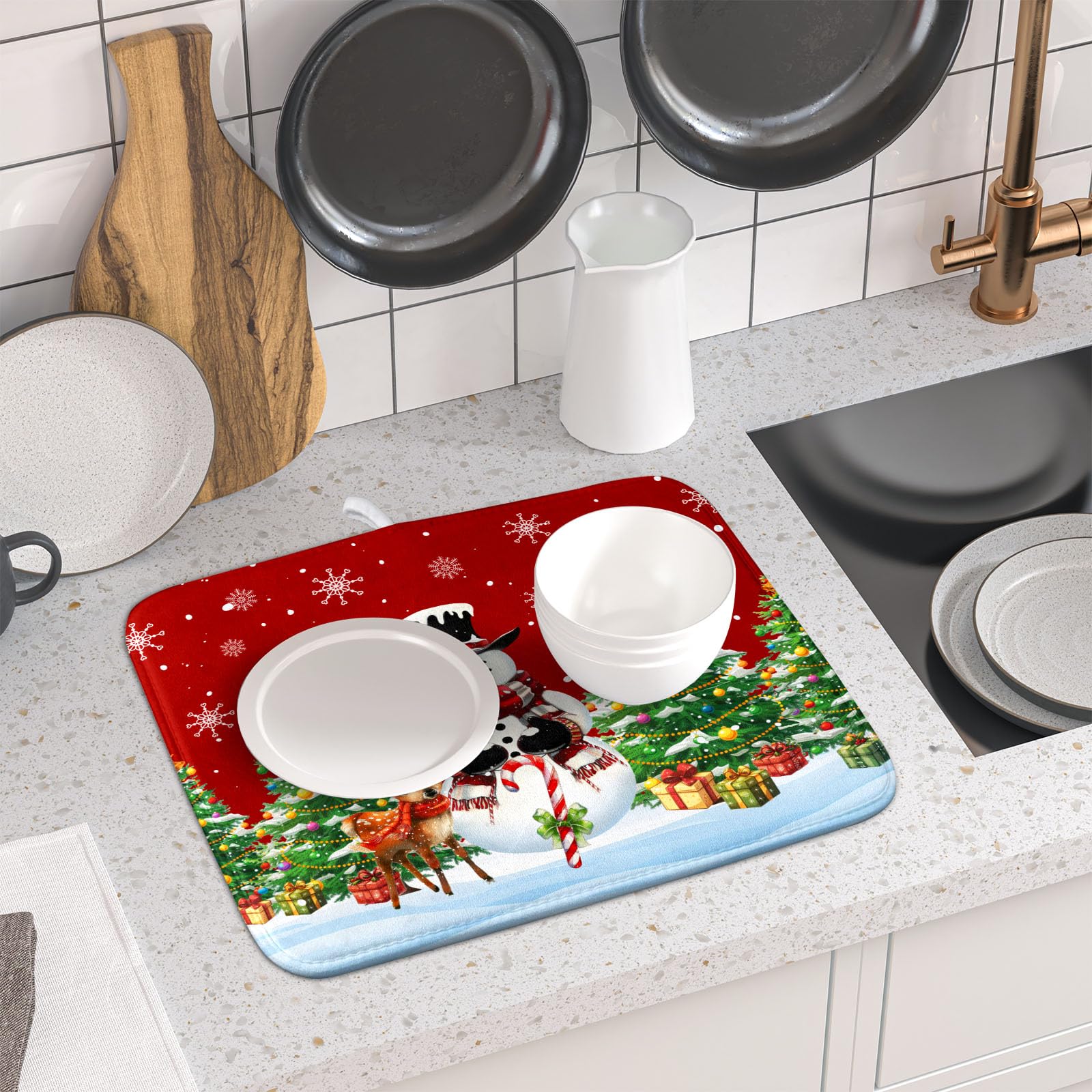 Foto 6 | Alfombrilla Para Secar Platos Sweetshow Christmas Snowman, 40,6 X 45,7 Cm - Venta Internacional.