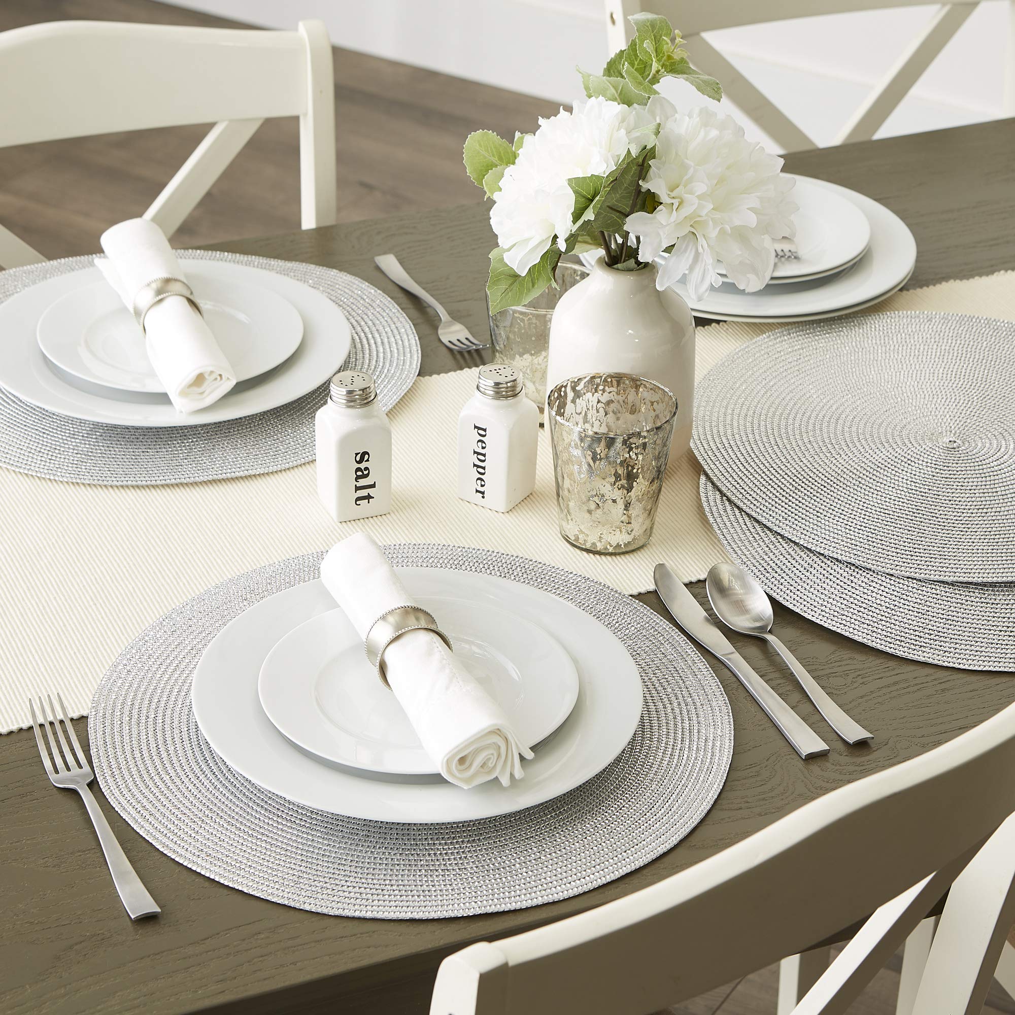 Foto 5 | Colección De Manteles Individuales Tejidos Placemat Dii, Redondos Metálicos, Plateados - Venta Internacional.