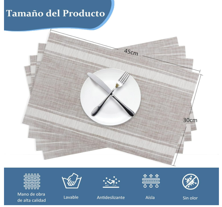 Foto 3 pulgar | Individuales Xtellar Para Mesa  Juego De 6  Antideslizantes Y Resistentes Al Calor  Pvc Fácil De Limpiar Para Uso En