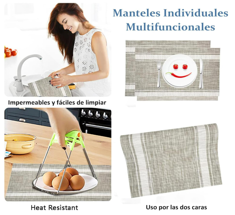 Foto 5 pulgar | Individuales Xtellar Para Mesa  Juego De 6  Antideslizantes Y Resistentes Al Calor  Pvc Fácil De Limpiar Para Uso En