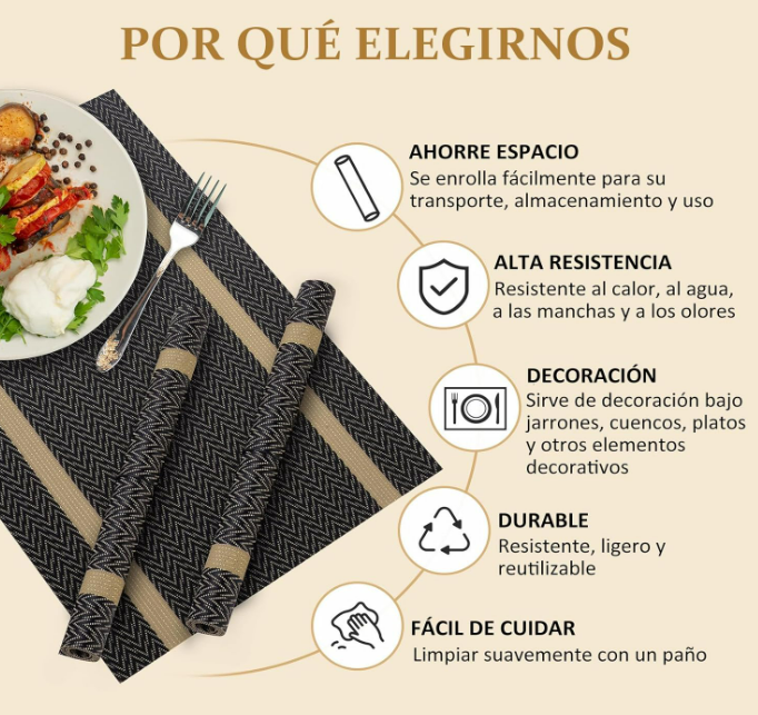 Foto 2 | Individuales Xtellar Para Mesa  Juego De 6  Antideslizantes Y Resistentes Al Calor  Pvc Fácil De Limpiar Para Uso En