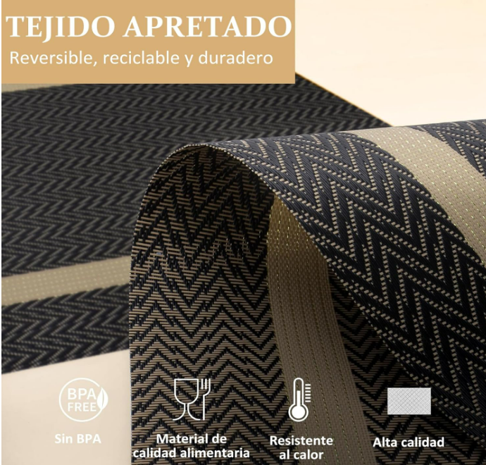 Foto 3 | Individuales Xtellar Para Mesa  Juego De 6  Antideslizantes Y Resistentes Al Calor  Pvc Fácil De Limpiar Para Uso En